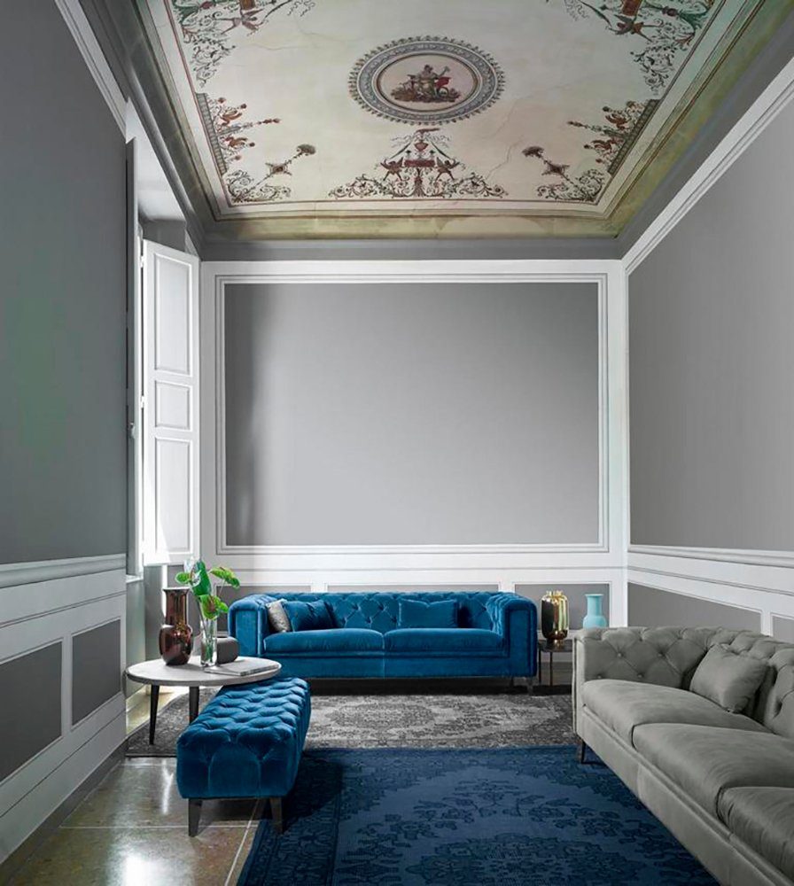 JVmoebel Sofa Sofa 3 Sitzer in Europe Wohnzimmer Design Blau Made Textil Luxus Italienischer Möbel
