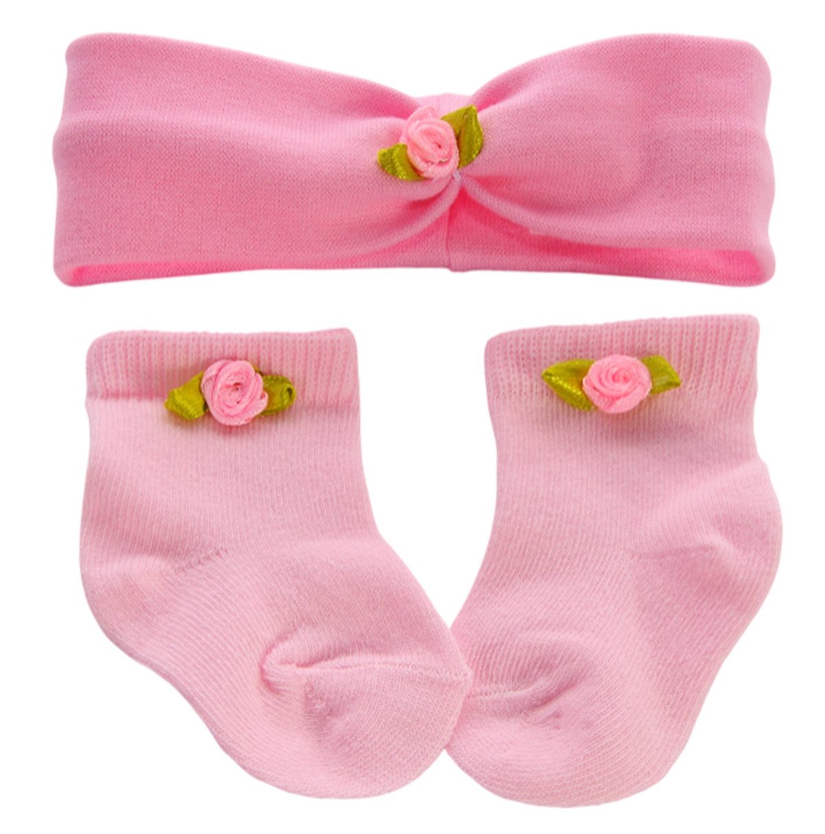 La Bortini Stirnband Socken und Kopfband Set in Rosa Haarbend Strümpfe für Neugeborene elastisch, weich, pink mit Blümchen für Neugeborene Babys, festlich