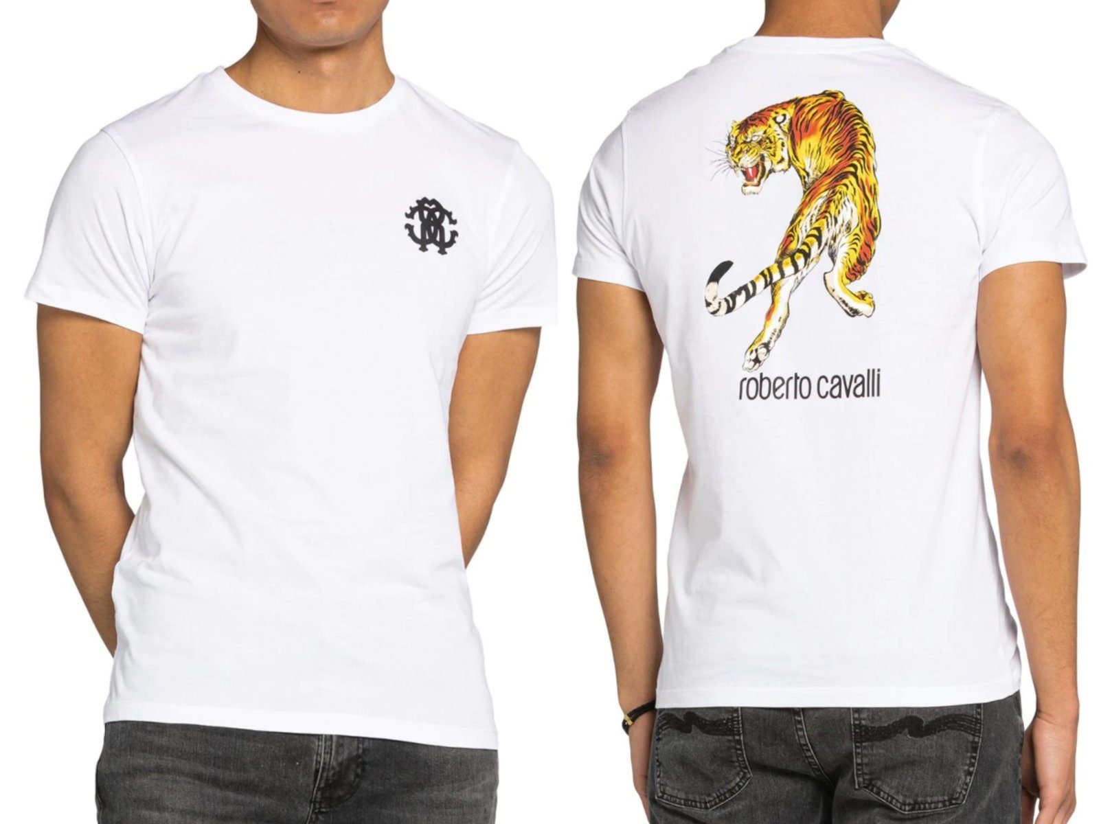 Print-Shirt Print CAVALLI Tiger T-shirt ROBERTO Luxury CLASS Logo Firenze