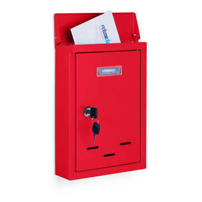 relaxdays Briefkasten Briefkasten mit Namensschild, Rot