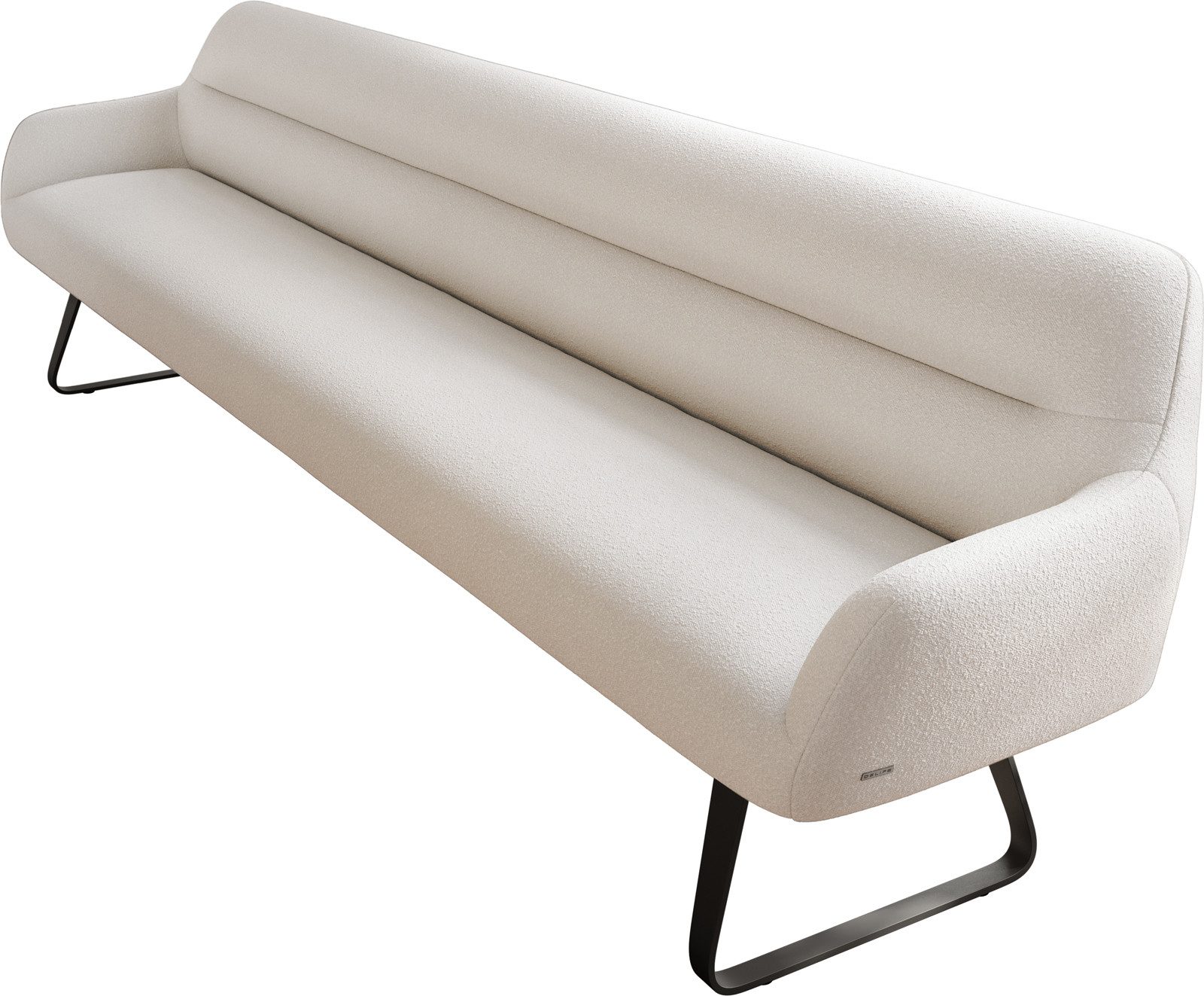 DELIFE Essbank Taya-Flex, 300 cm Kufengestell flach Schwarz Bouclé Creme-Weiß Taschenfederkern E