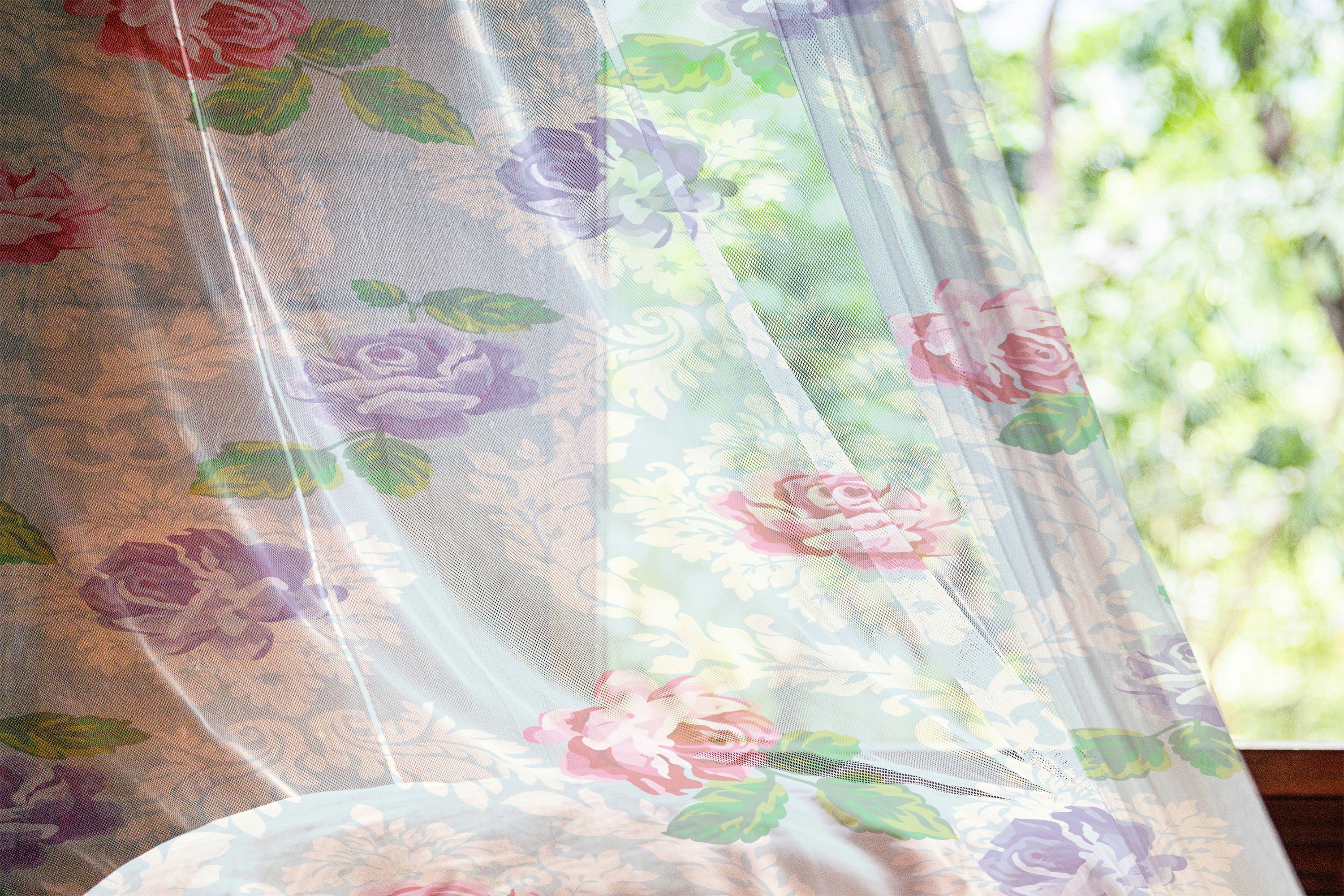 Gardine schiere Drapierung für Hochzeit Abakuhaus, Party Barock farbige Rosen Floral Panels, 2