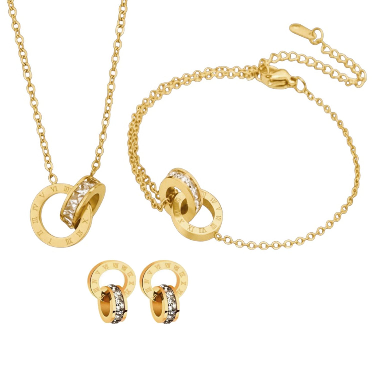 KARMA Schmuckset Damen Edelstahl Zirkone Gold od. Silber Kette Ohrstecker A günstig online kaufen