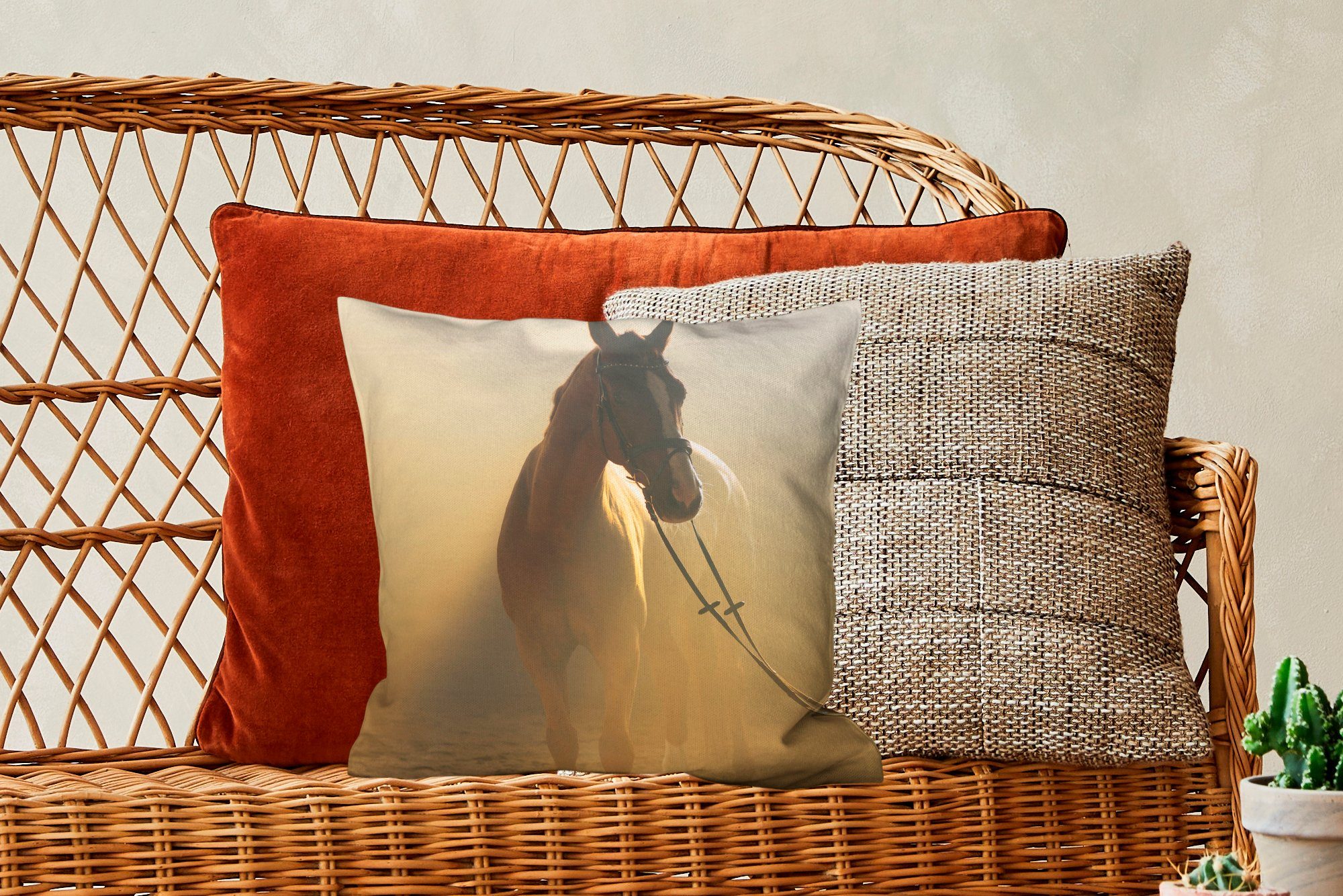 Schlafzimmer, - Licht Dekokissen Zierkissen - Füllung Wohzimmer, für Pferd mit MuchoWow Sand, Sofakissen Deko,