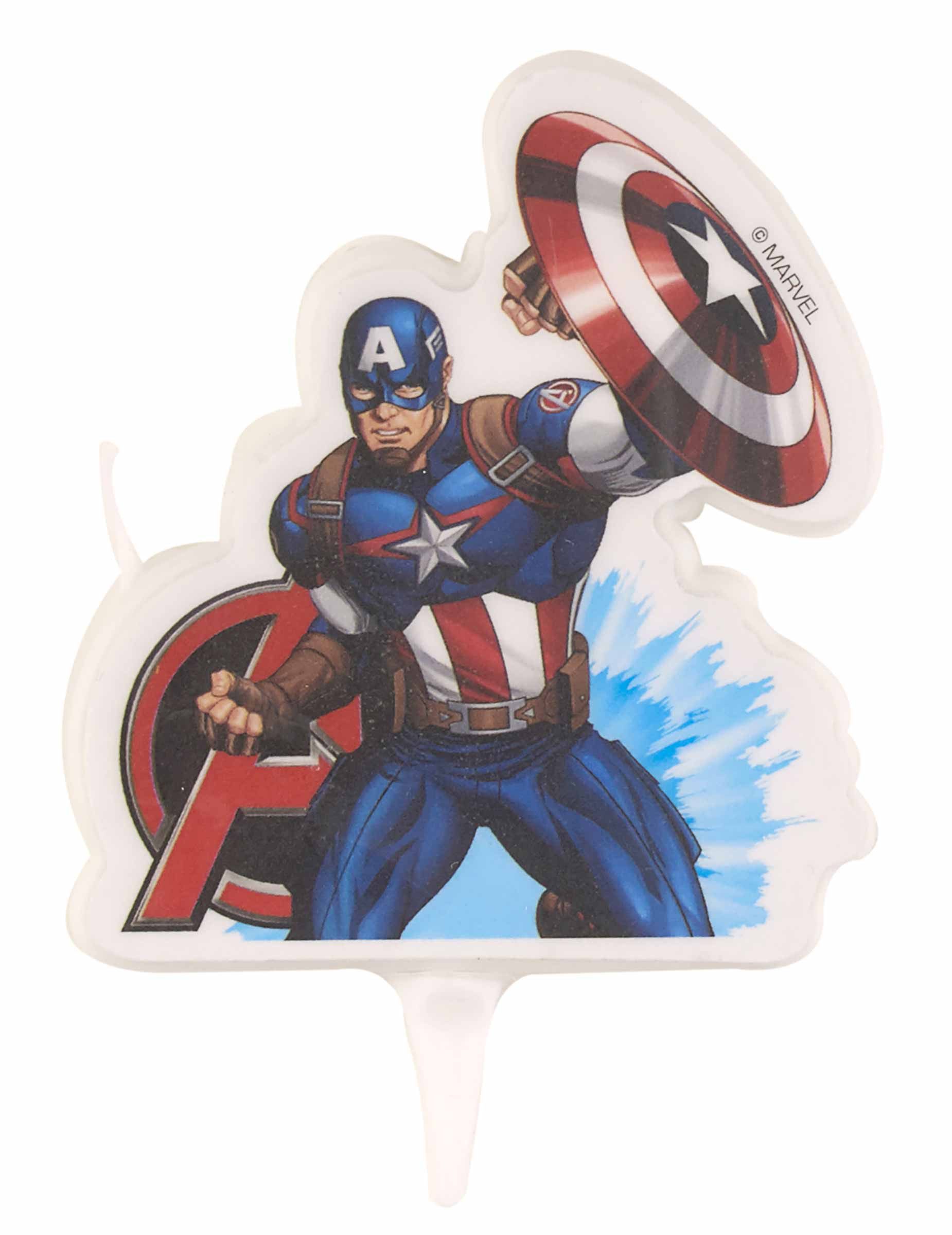 deKora Kostüm Captain America-Geburtstagskerze Kuchendeko blau-weiss-rot 9,5x6,5cm