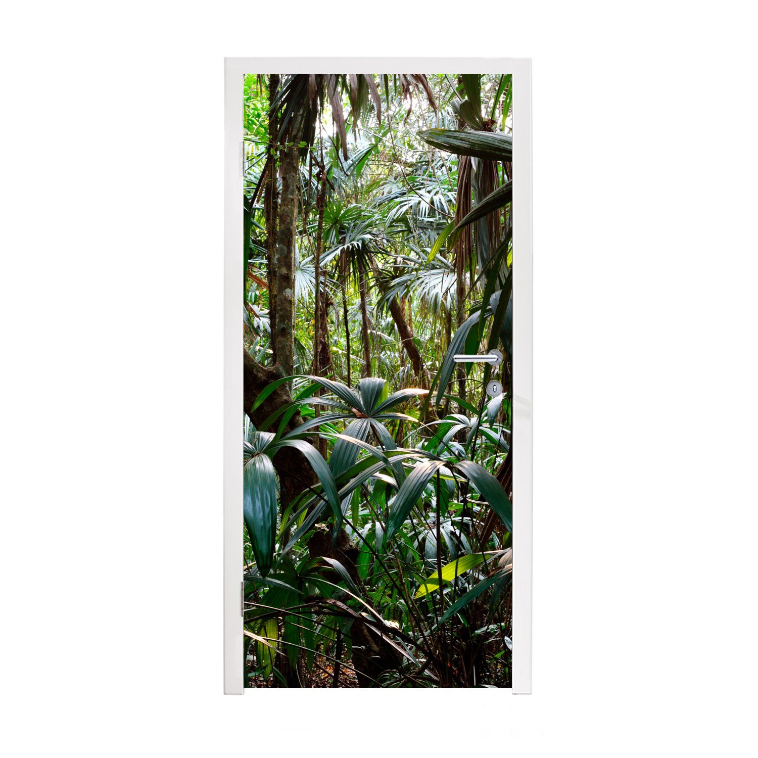 MuchoWow Türtapete Pflanzen im Regenwald, Matt, bedruckt, (1 St), Selbstklebende Tapete, Folie für Möbel, 75x205 cm
