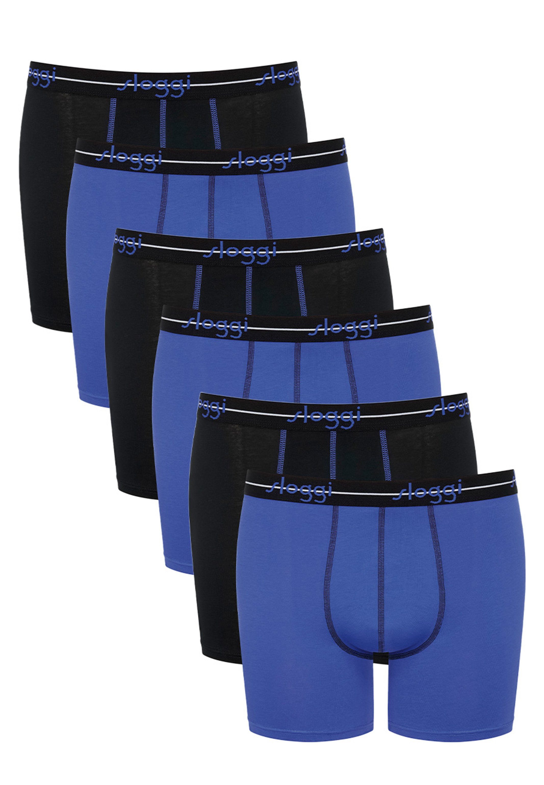 Sloggi Retro Boxer 6er Pack Start (Spar-Set, 6-St) Long Short / Pant - Baumwolle - Ohne Eingriff - Hellblau / Dunkelblau