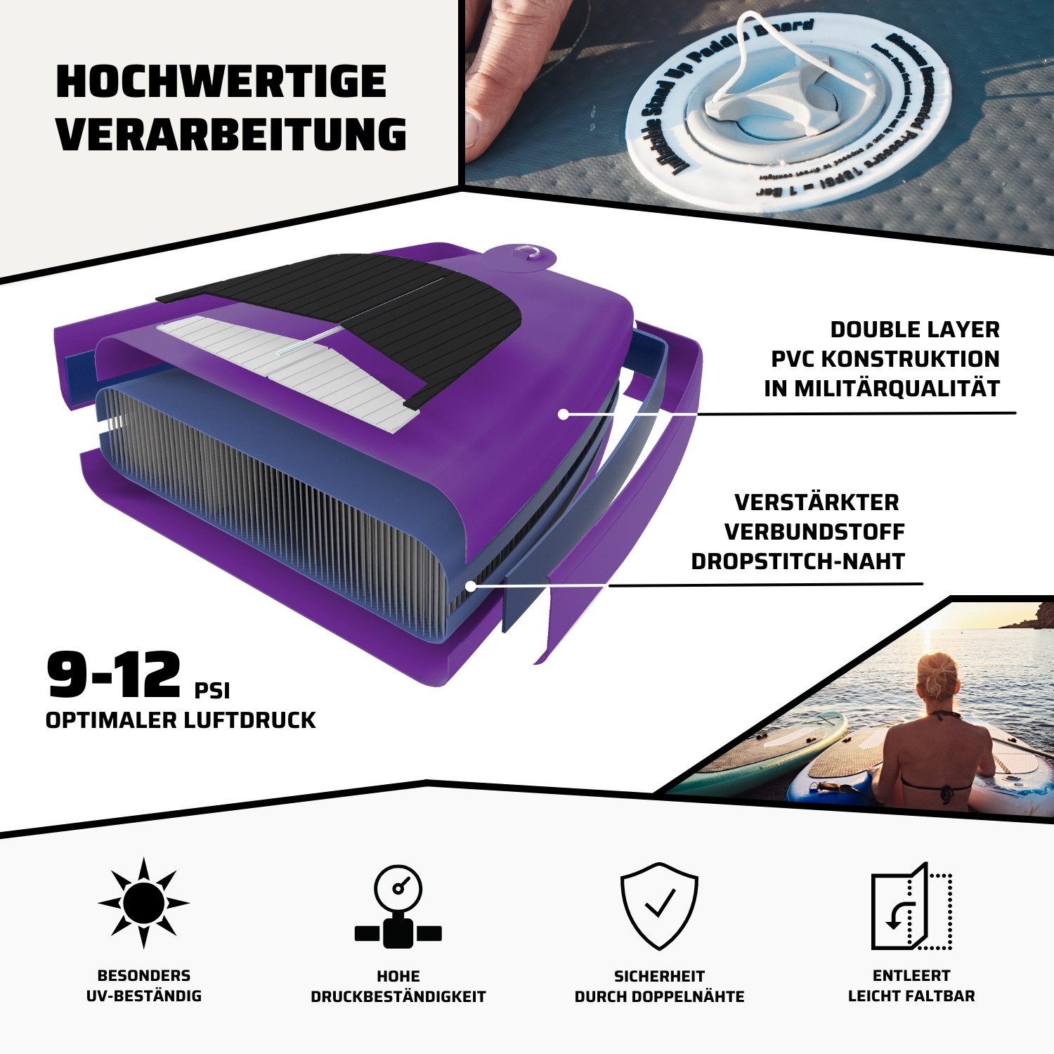 SF SUPRFIT SUP-Board Stand-Up-Paddling Board Halia Purple, Touring, SUP Board, Rucksack, Paddel, Luftpumpe, Leash, 3 Finnen, Reparatur Set – Bild 4 von 5