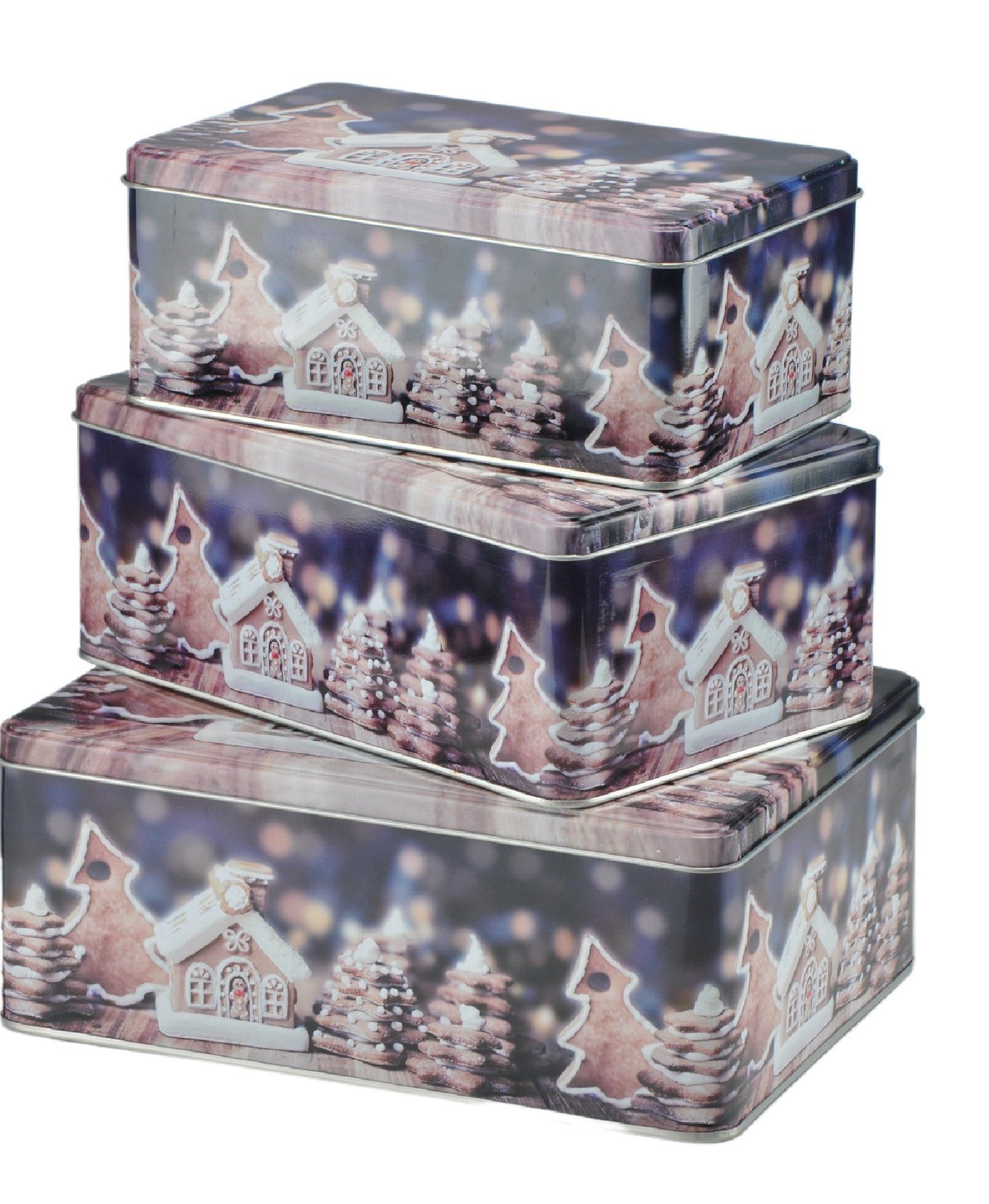 Rungassi Keksdose Weihnachts-Keksdosen Plätzchendosen Dosen 3er Set rechteckig Farbe: Dunklblau | Keksdosen