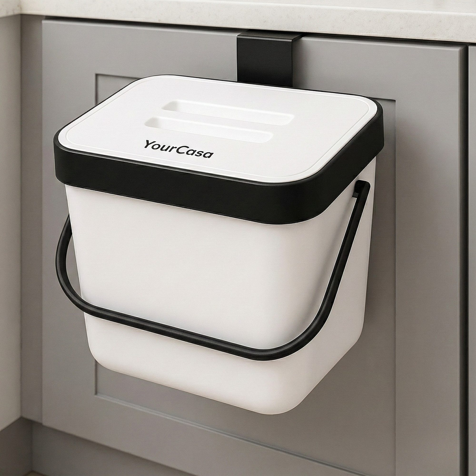 YourCasa Biomülleimer Küche 7L mit Halterung, Sieb und Deckel, 7 Liter, Mit Halterung