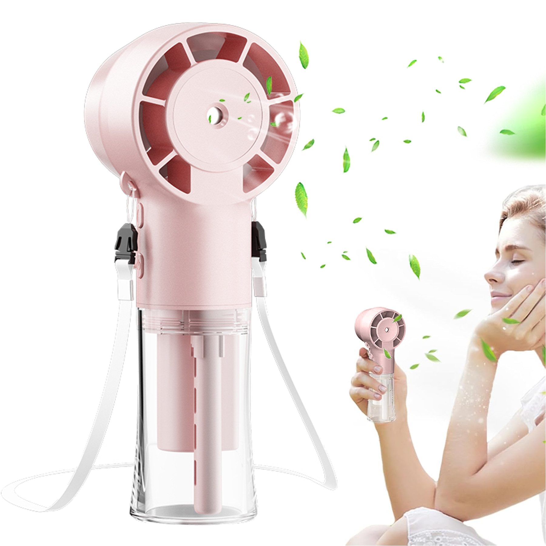 Senmudi Mini USB-Ventilator Handventilator Tragbar,Mini Ventilator,Mini Tischventilator 1200MAH, 4 Geschwindigkeiten mit Wassernebel,für Reisen,Büro,Draußen, Zuhause