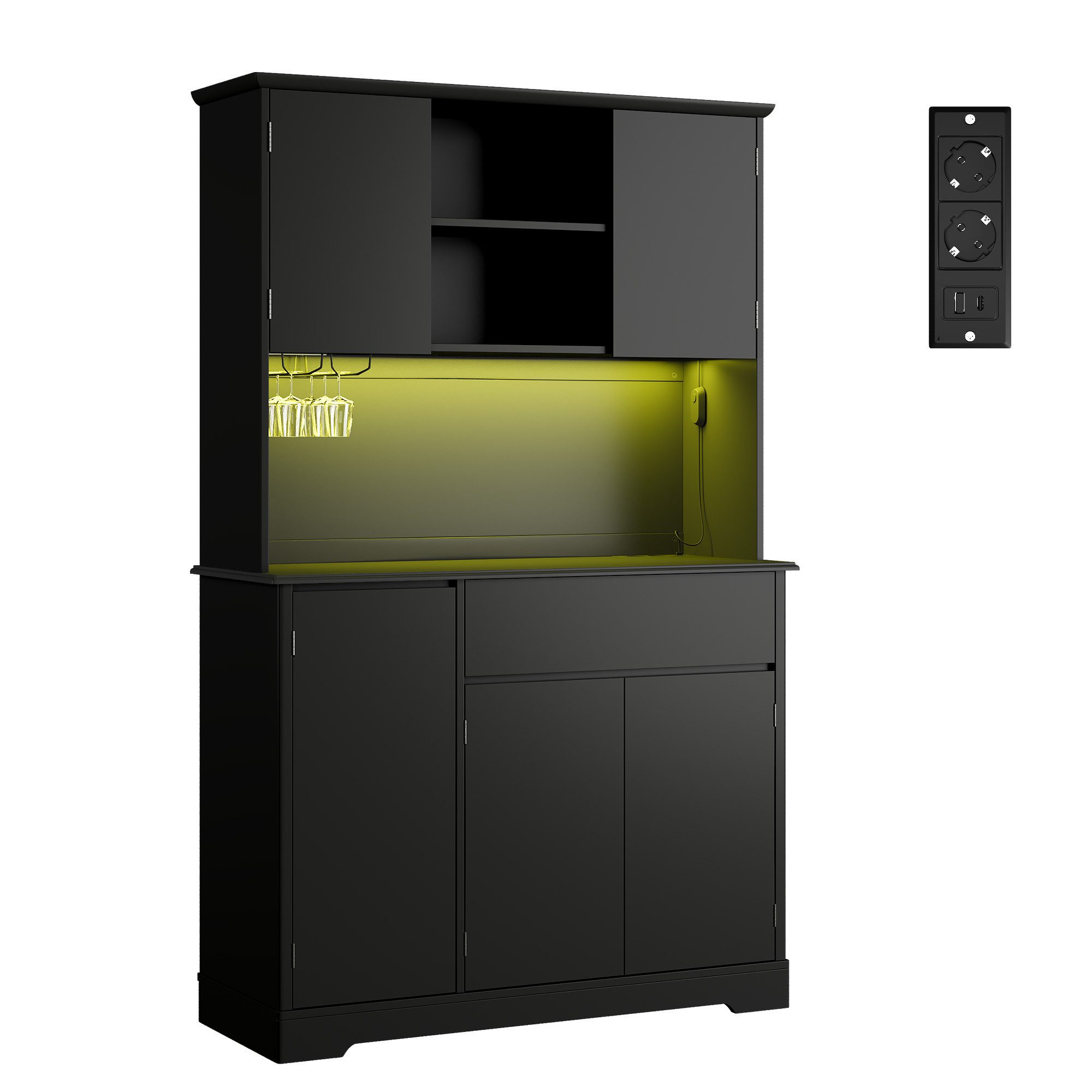 Bealife Küchenbuffet Küchenschrank mit Arbeitsplatte mit 1 Schublade und 5 Türen (Mit LED-Licht (farblich einstellbar) & Steckdose) – Bild 3 von 5