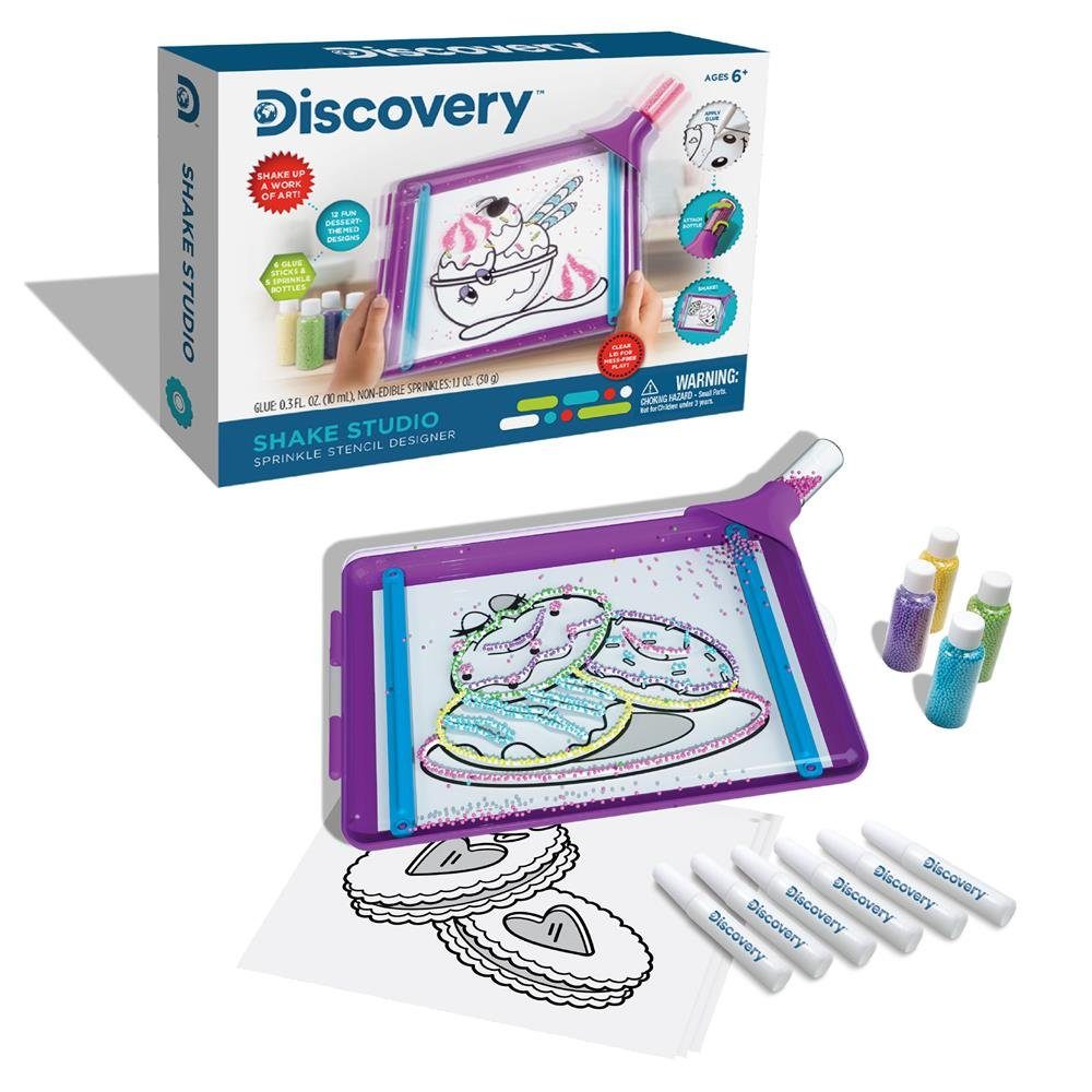 Discovery Kids Kreativset Art Board Shake and Sprinkle, Schablonen Set mit bunten Streusel und Kleber, Zeichenset