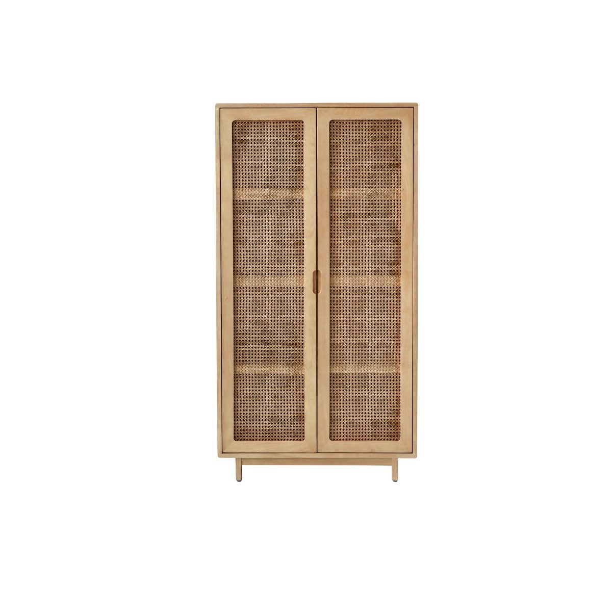 Tikamoon Garderobenschrank Schrank Luis aus massivem Ulmenholz und Rattangeflecht