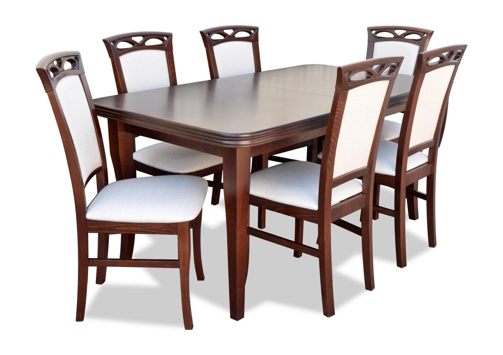 JVmoebel Essgruppe, Klassischer Lehn Esszimmer Stuhl Garnitur Tisch Set Holz 6x Esstisch Stühle 7tlg