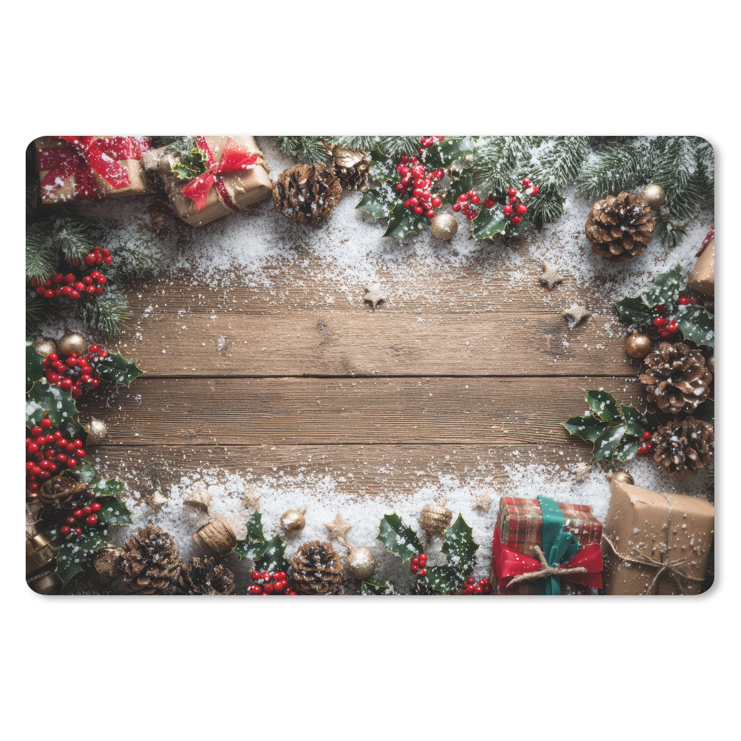 MuchoWow Mauspad Weihnachtsdekoration - Geschenke - Holz - Mehrfarbig (1-St), Mouse pad Klein, Gaming Deko, PC Zubehör, 27x18 cm