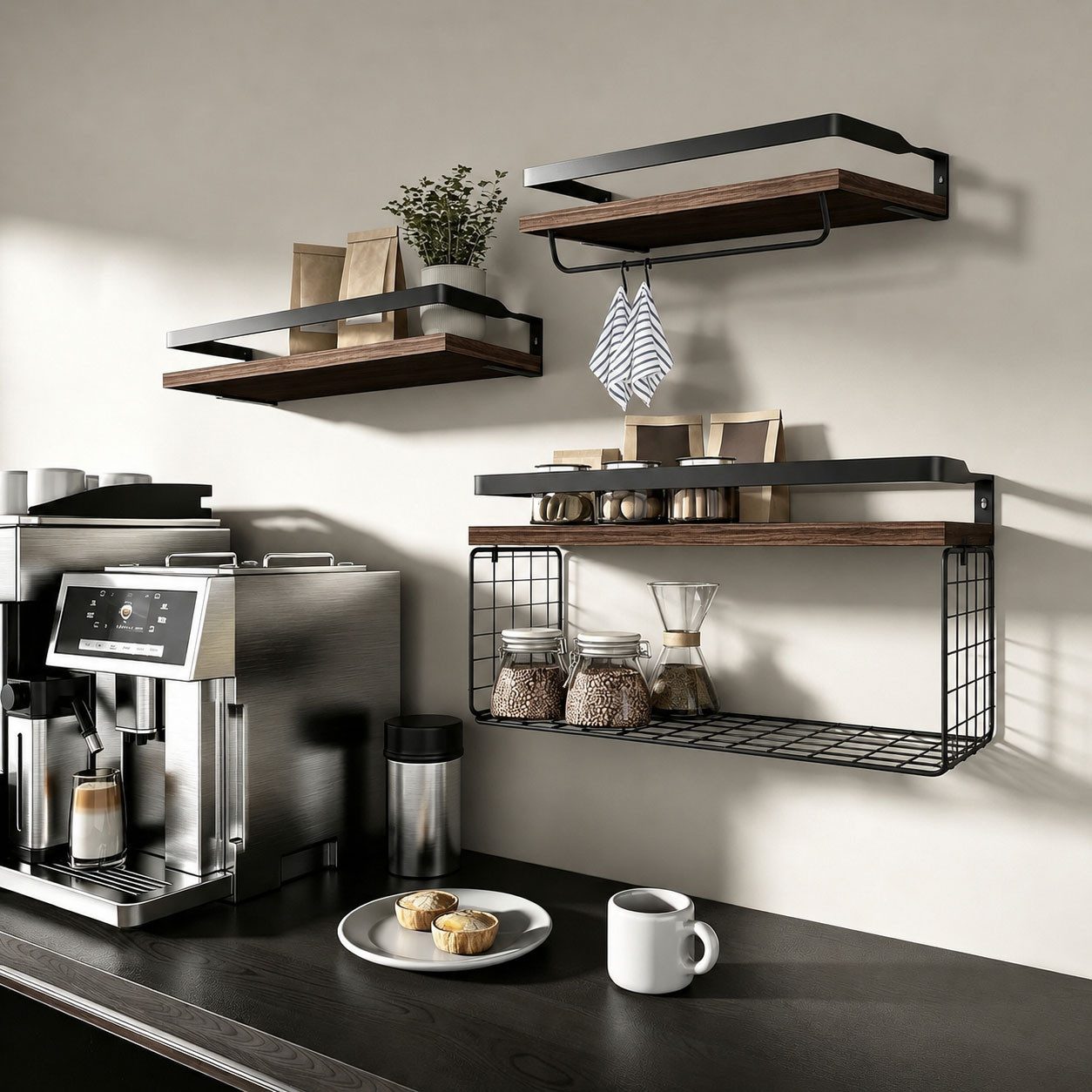 GLIESE POWER Küchenregal aus Holz – mit Edelstahl-Handtuchhalter & Drahtkorb, Massivholz, Edelstahl, robust & langlebig, einfache Montage – Bild 3 von 5