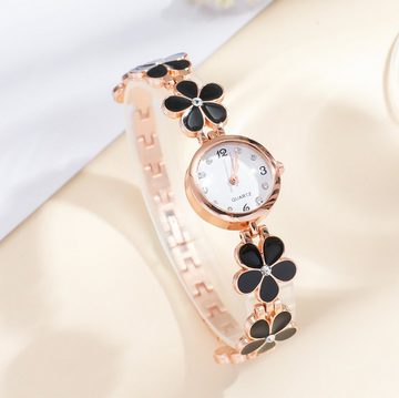 KUGI Quarzuhr 5pcs Damenuhr Set Schmuck Geschenkset, (Geschenkset Damen Armbanduhr, Kleine Daisy Quarzuhr), Uhr Halskette Armband Ohrring Set