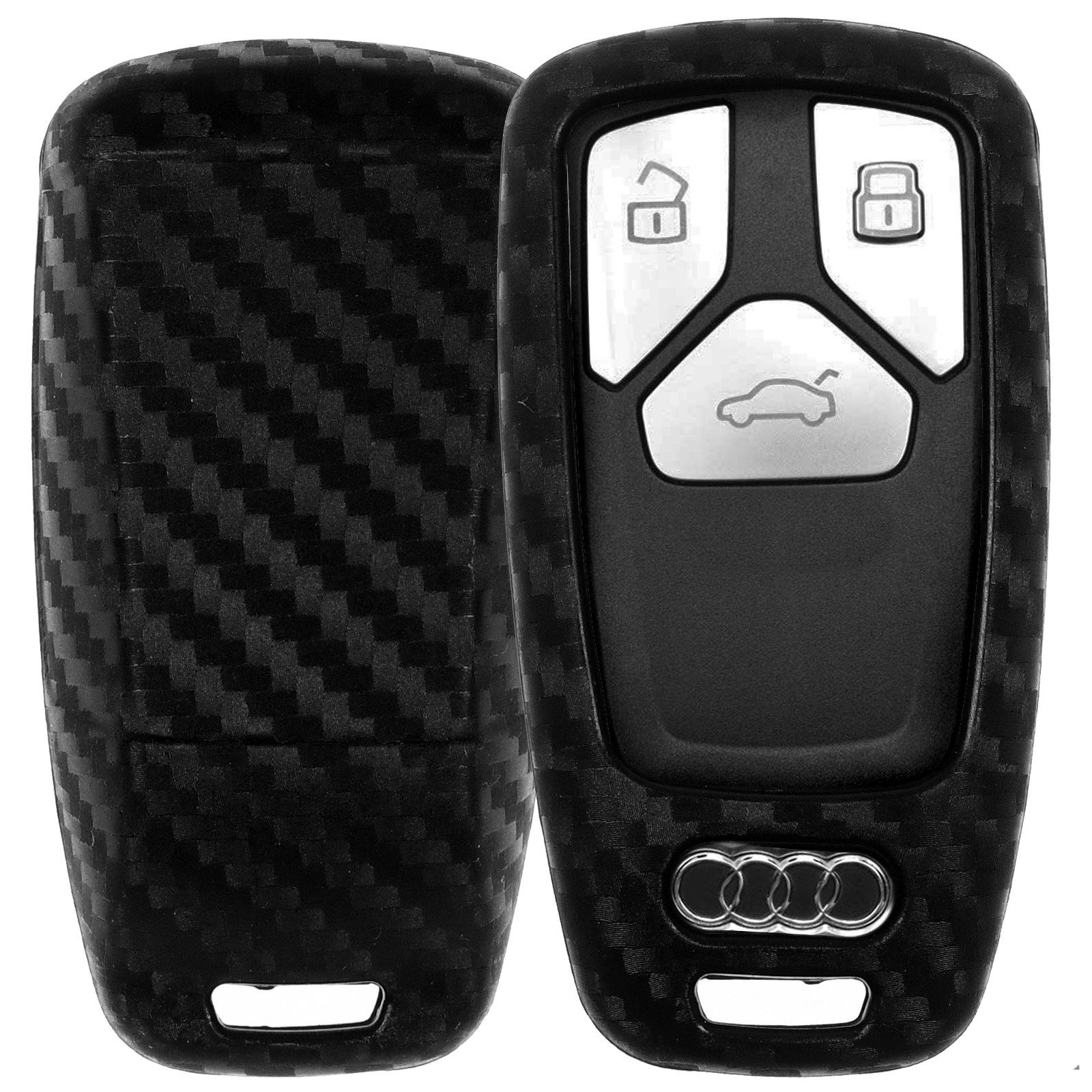 mt-key Schlüsseltasche Tasten Softcase Schutzhülle SMARTKEY im A8 A6 Q5 KEYLESS Q8 A5 Silikon TT 3 für Audi Carbon A7 A4 Autoschlüssel Q7 Q2 Look