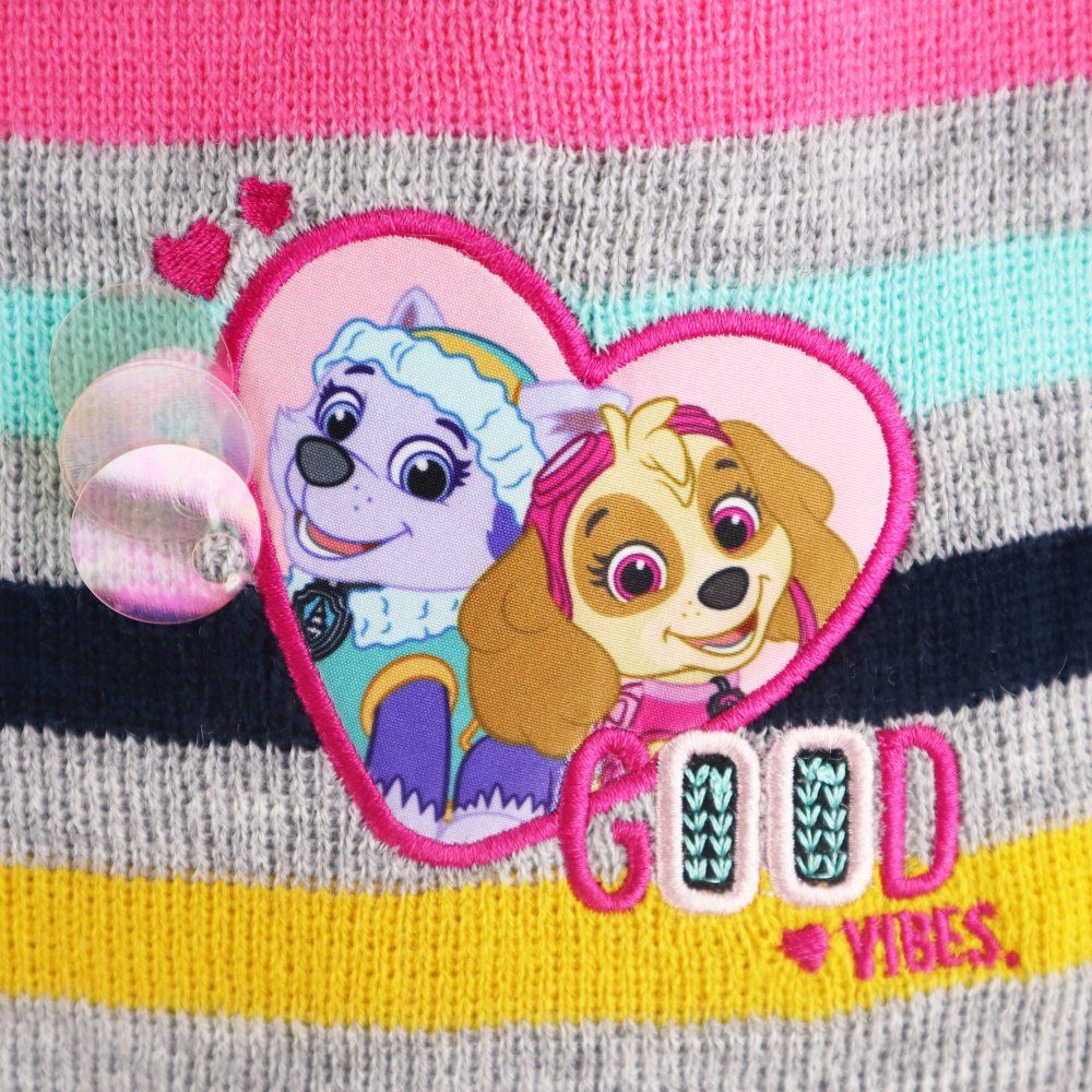 PAW PATROL Bommelmütze Paw Patrol Skye Everest Kinder Wintermütze plus Handschuhe Gr. 52 bis 54 Rosa Blau