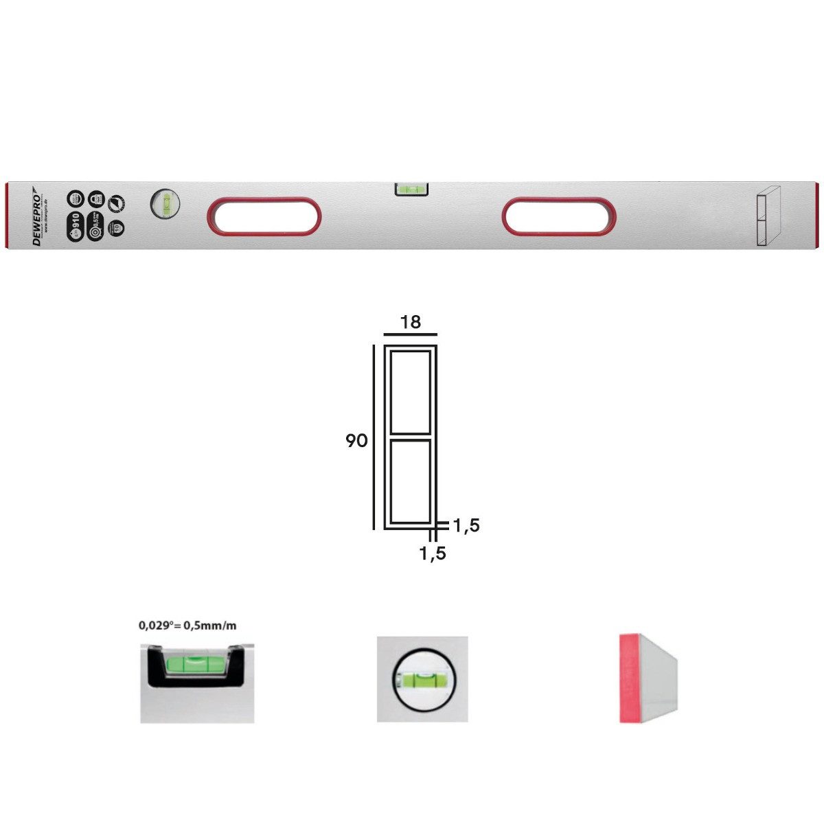 DEWEPRO Wasserwaage DEWEPRO Alu Richtlatte Setzlatte - 2 Libellen - 2 Handgriffe 200cm 2m
