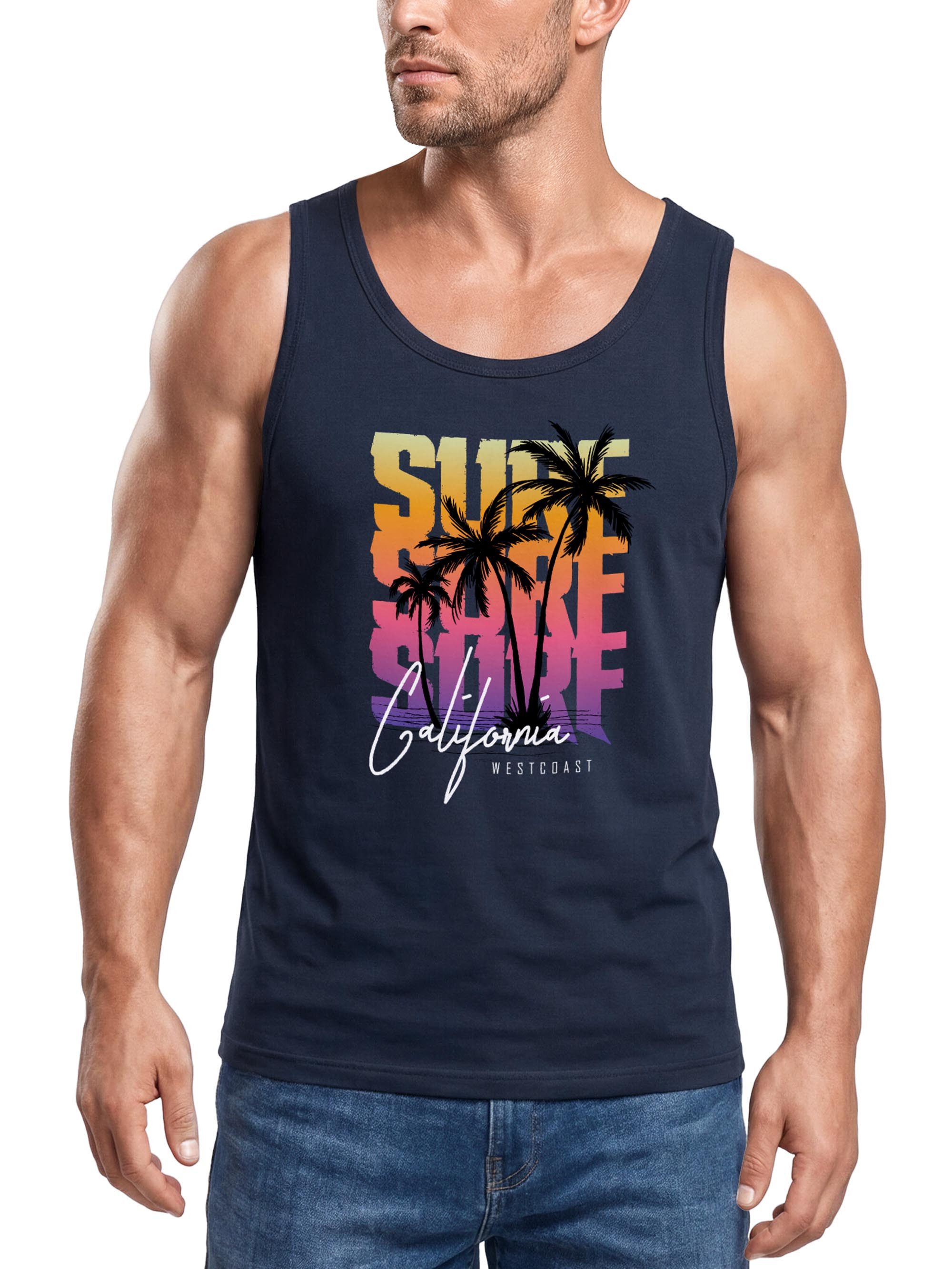 Neverless Tanktop Herren Tank-Top Sommer Surf California Palmen Muskelshirt Muscle mit Print