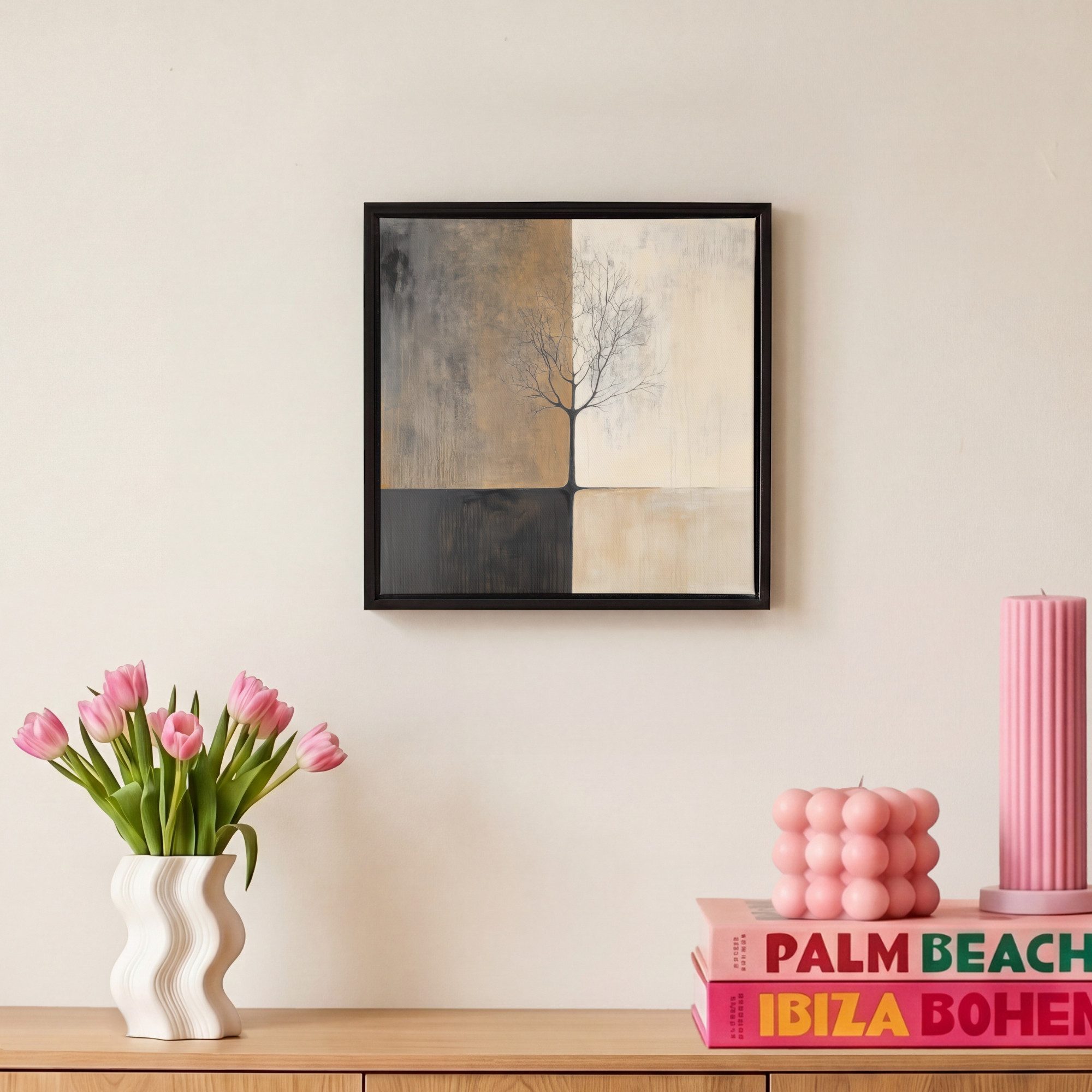 OneMillionCanvasses® Leinwandbild mit Rahmen - Baum - Ebenen - Äste - Farbverlauf, Fotodruck (1 St), Leinwand Bilder Klein, Wand Dekoration Aesthetic 20x20cm – Bild 4 von 5