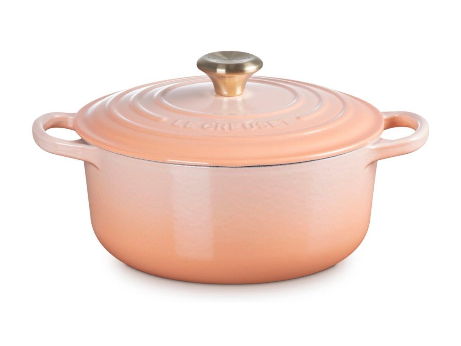 LE CREUSET Bräter Bräter Signature rund mit Goldknopf pêche 20cm, Emailliertes Gusseisen