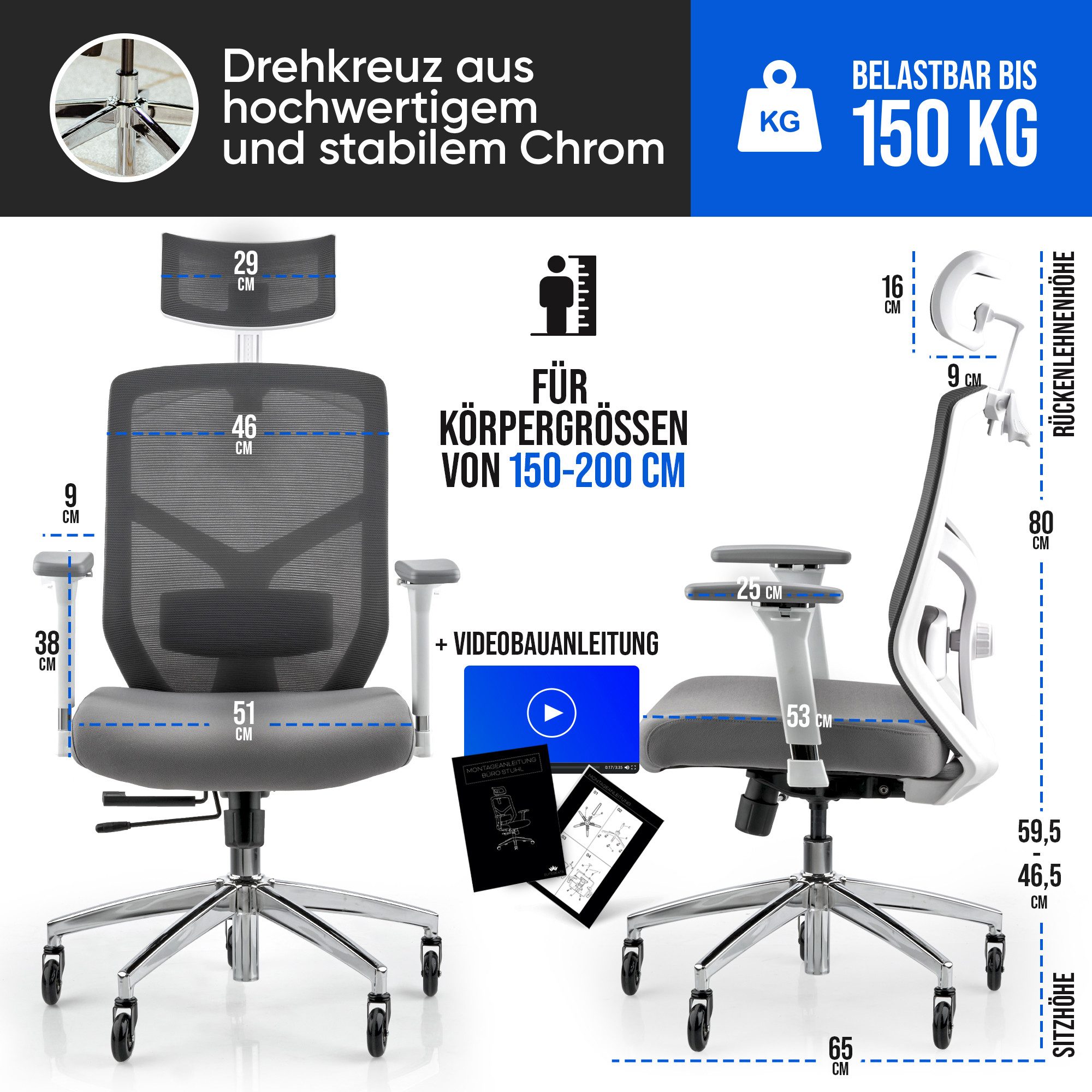 ELITESEATS Bürostuhl Ergonomisch [TESTSIEGER] Kratzerfreie Rollen Atmungsak günstig online kaufen