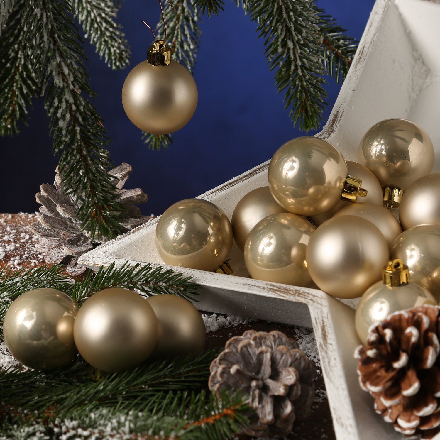 MARELIDA Weihnachtsbaumkugel Christbaumkugeln Weihnachtskugeln bruchfest 4cm creme 16er Set (16 St)
