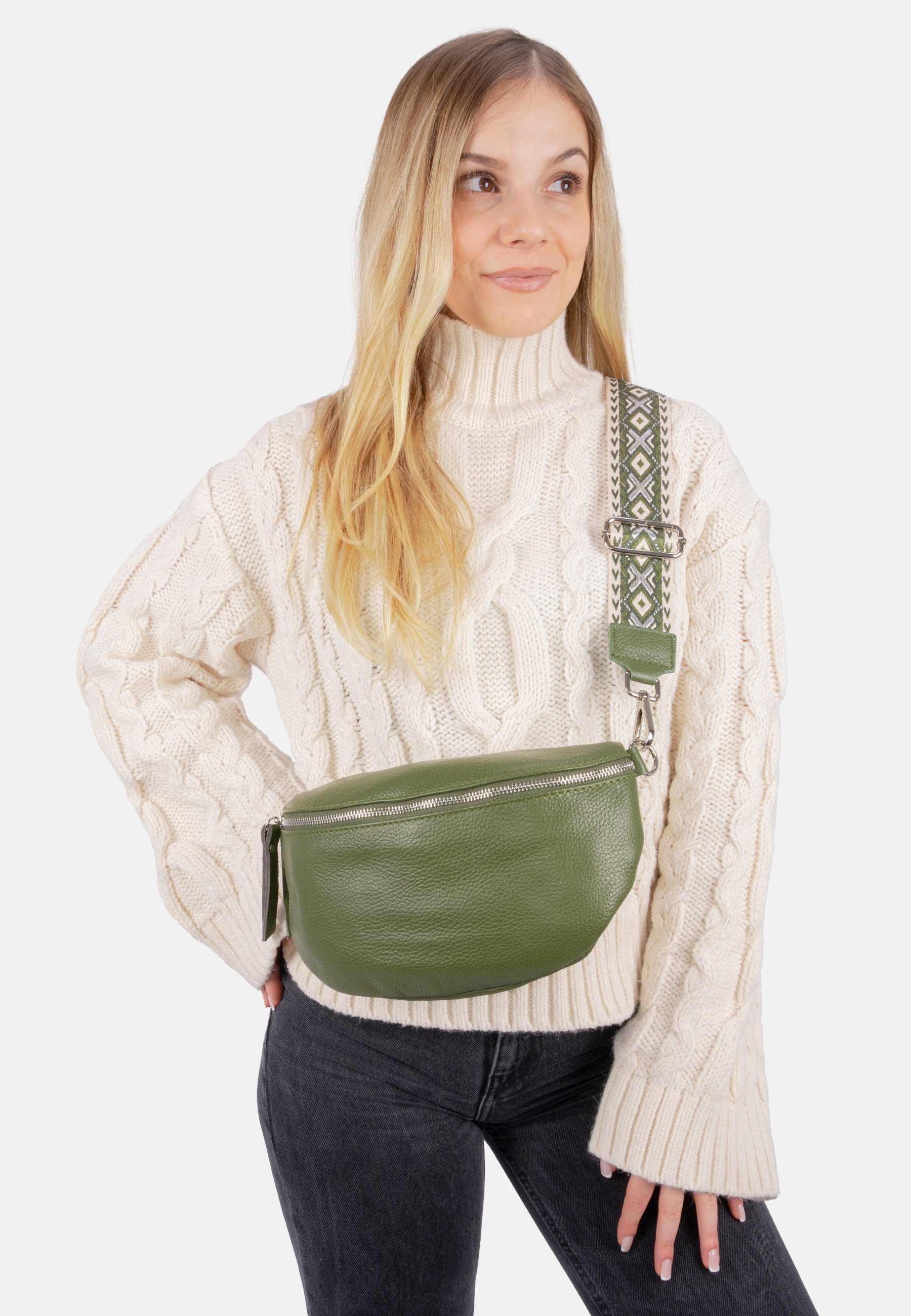 Seasons of April Gürteltasche Crossbody Bag Jaime, Große Schultertasche Umhängetasche aus 100% Leder mit breitem Gurt