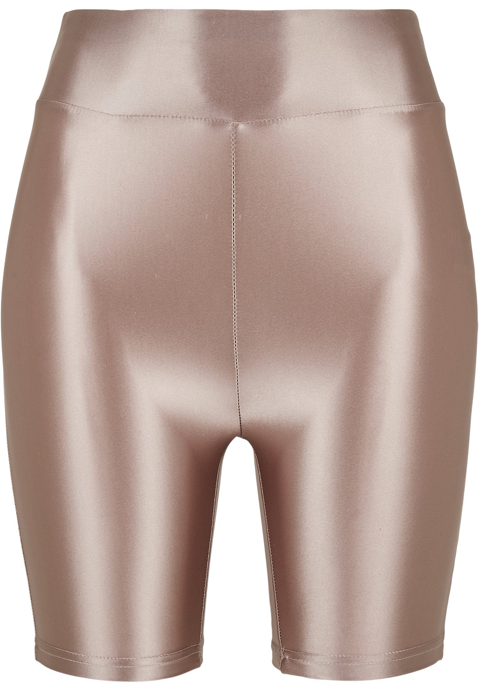 URBAN CLASSICS Stoffhose Damen Shiny Shorts (1-tlg) schwarz/rosé Highwaist 2-Pack Ladies Metallic Cycle