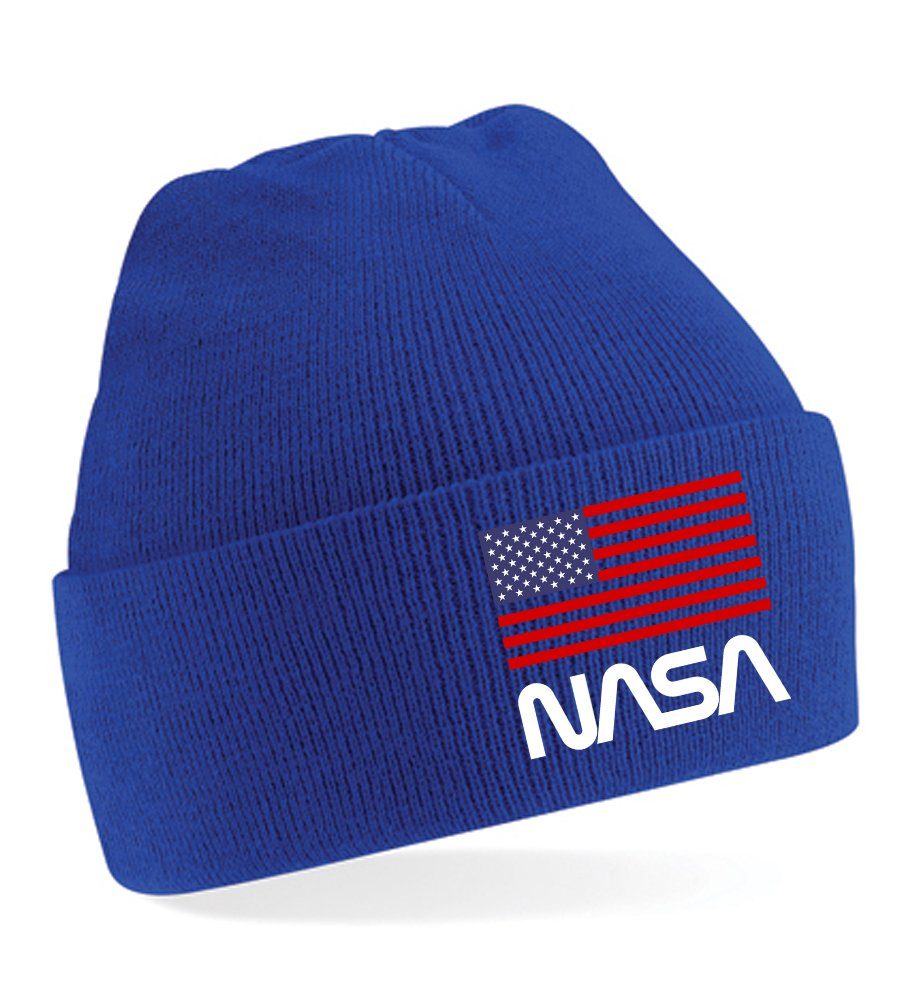 Blondie & Brownie Beanie Royalblau Space Mütze Unisex Elon Erwachsenen Nasa Astronaut USA