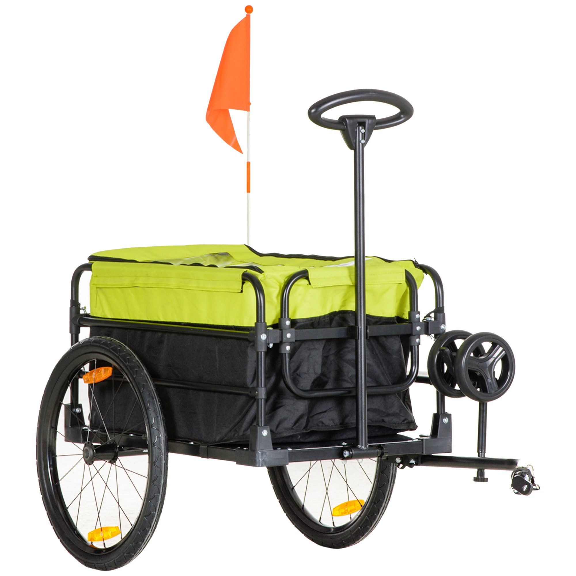 HOMCOM Fahrradlastenanhänger 2-in-1 Fahrradanhänger, mit 20 Zoll-Luftreifen 40 kg Belastbarkeit, bis 40 kg Belastbar, Oxford, Gelb