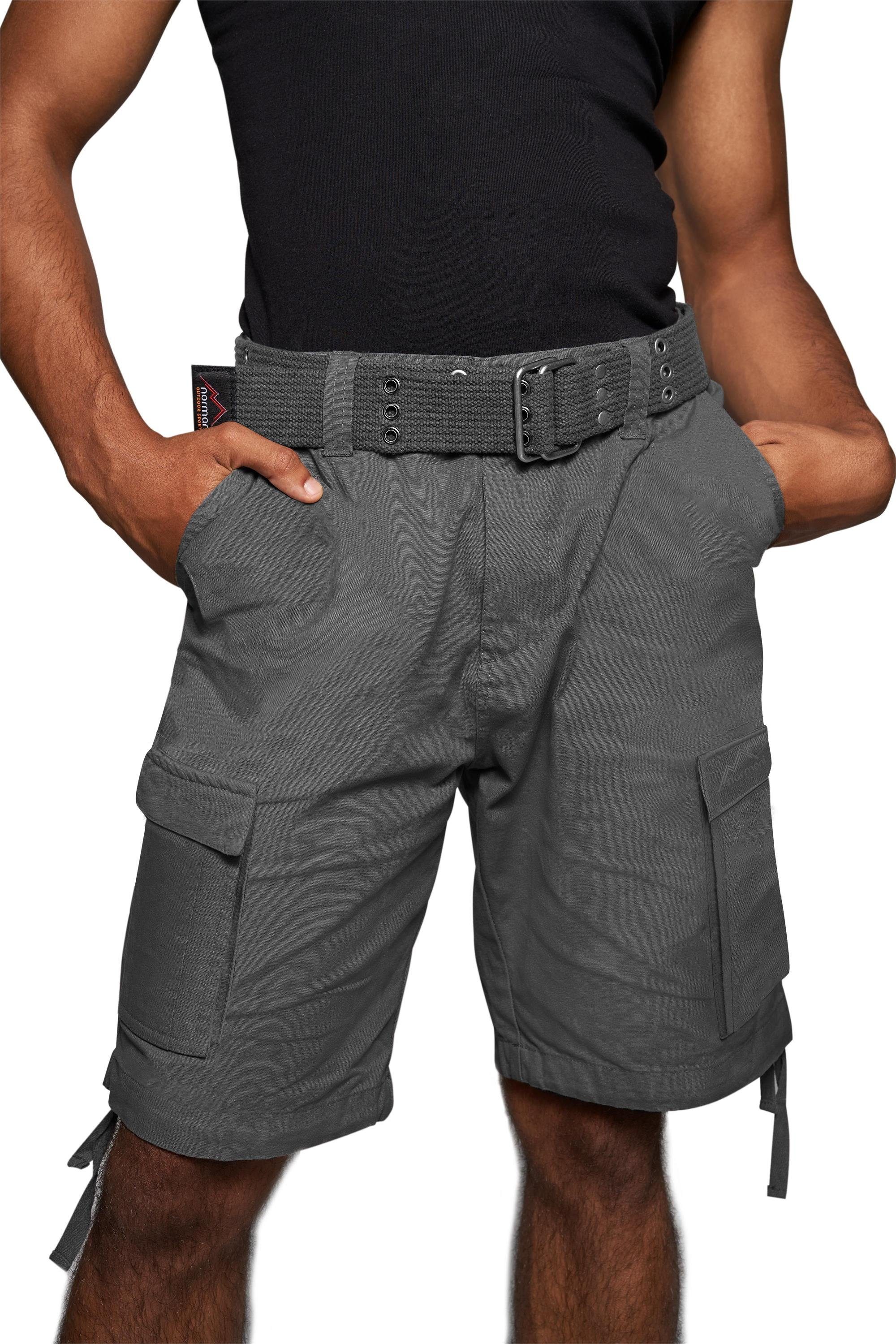 normani Bermudas Sommer-Shorts „Kalahari“ mit Gürtel „Wadi“ kurze Sommerhose Freizeithose Vintage-Shorts - 100% nachhaltige Bio-Baumwolle Anthrazit