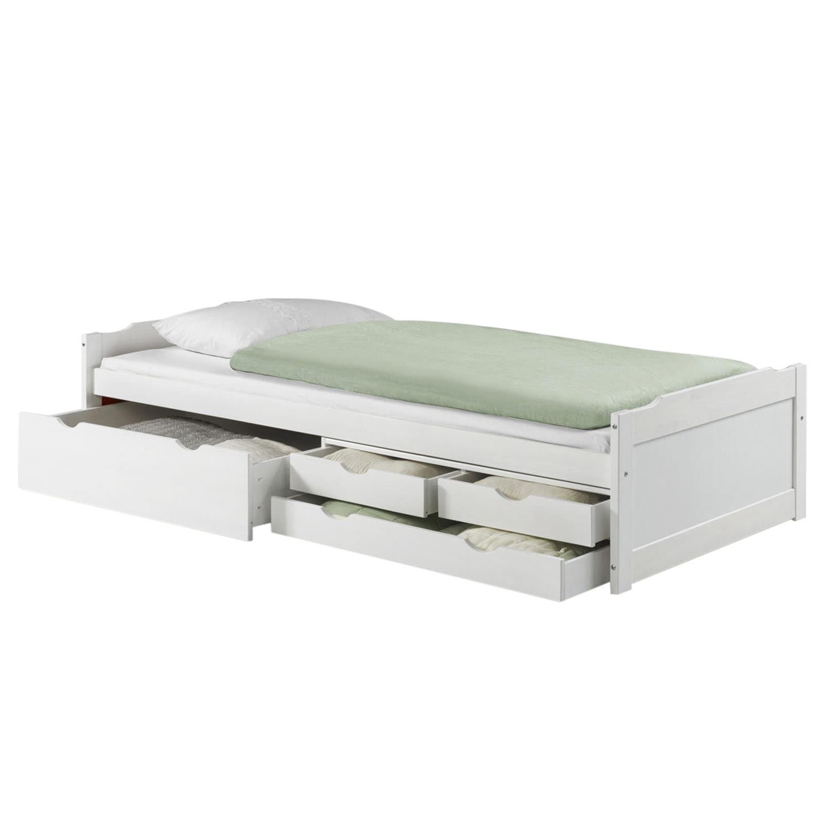 weiss Hol Bett Schubladen massiv Stauraum 4 mit in IDIMEX weiß Bett mit Funktionsbett Kiefer aus ANDREA,