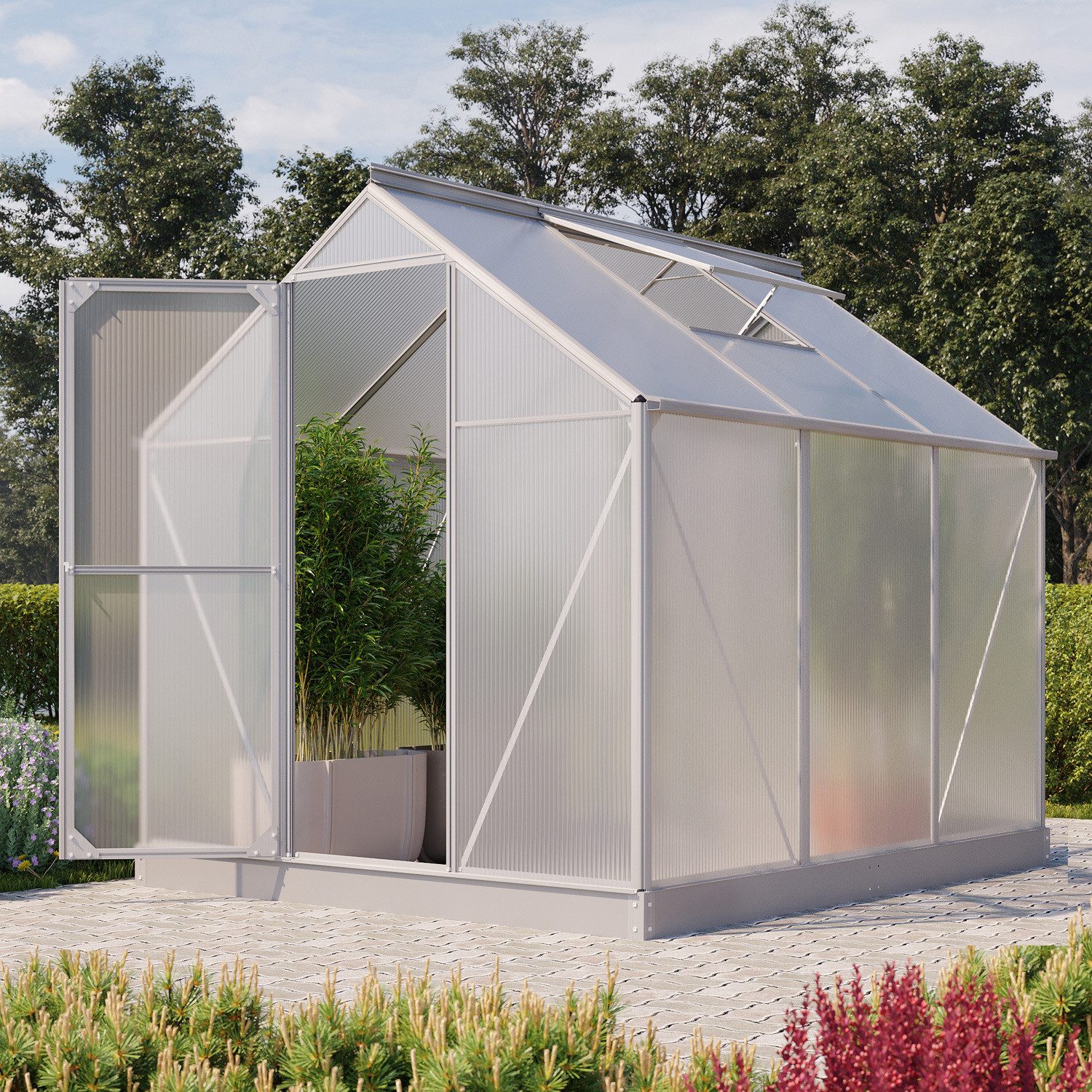 Vitavia Gewächshaus Eos 4600, 4 mm Wandstärke, in 4 und 6 mm HKP, mit umbaubarer Tür, inkl. Regenrinne