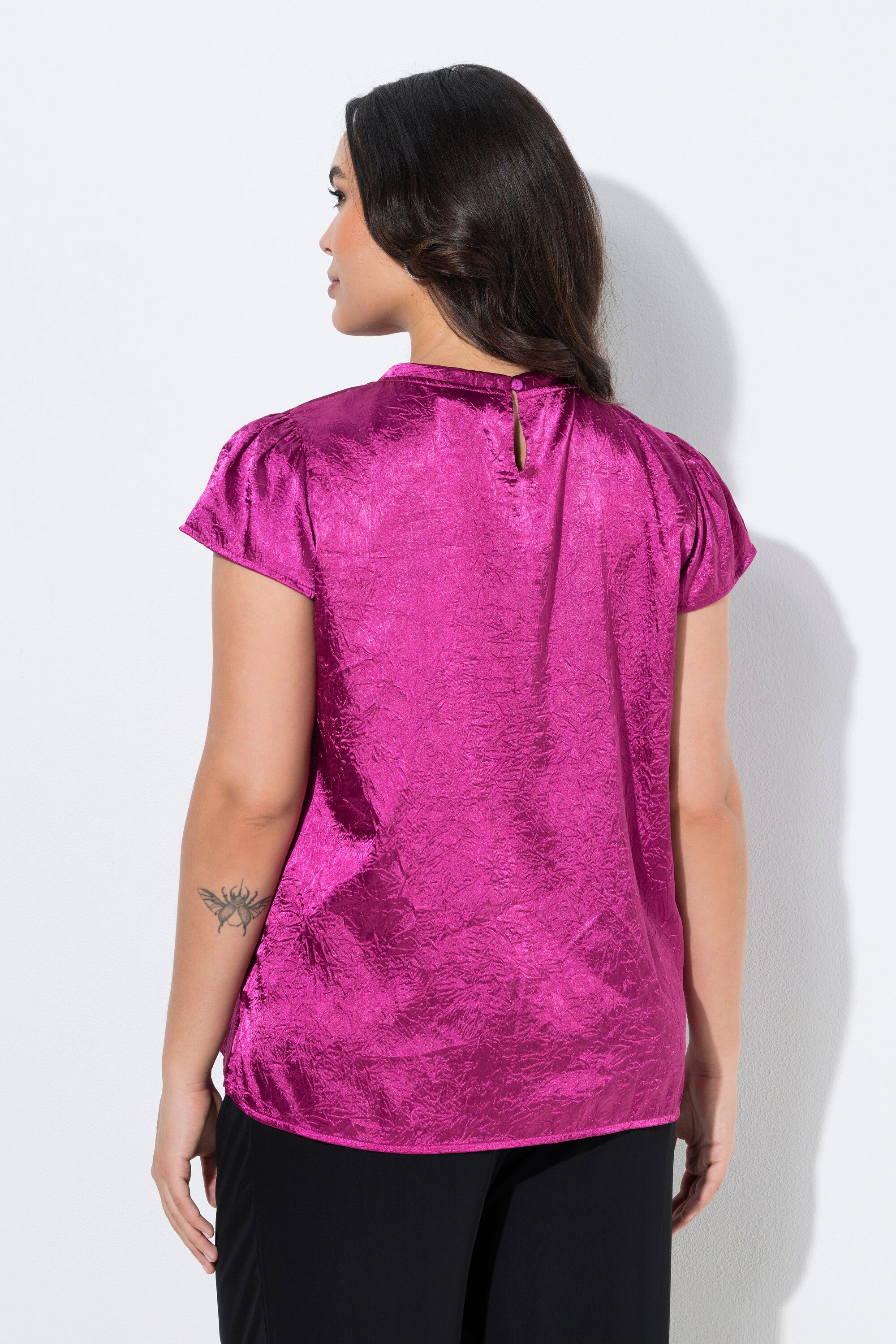 Ulla Popken Spitzenbluse Blusentop A-Linie Brosche Rundhals Cup-Ärmel