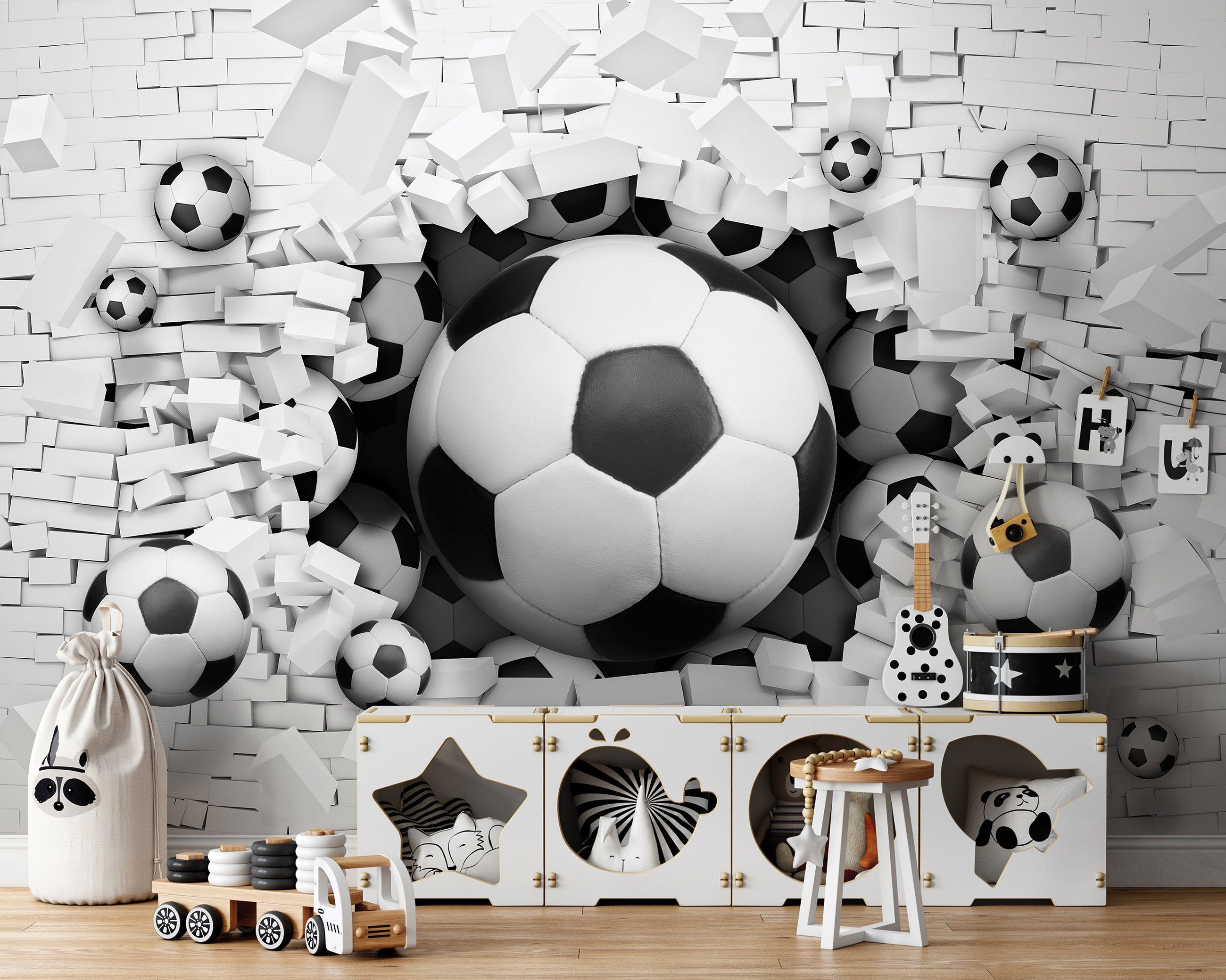 Vliestapete Tunnel Babyzimmer Motivtapete, oder Vliestapete Kleister Tapete Glatt, Fototapete Vlies EFFEKT 3D-Optik, Jungenzimmer Fußball für Kinderzimmer Wandtapete Wallarena Jungen Puzze Kinderl 3D inklusive