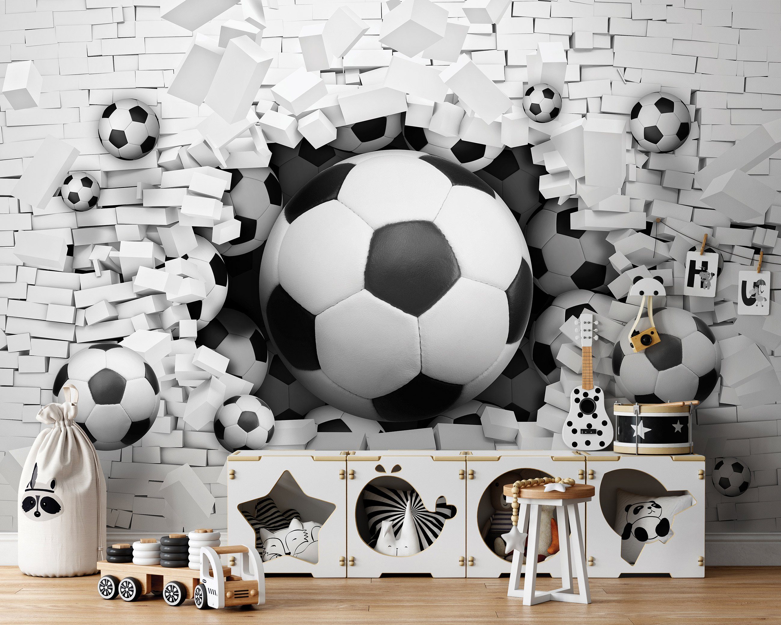 Wallarena Fototapete Kinderzimmer Junge Fußball 3D EFFEKT Tunnel Kinder Vli günstig online kaufen