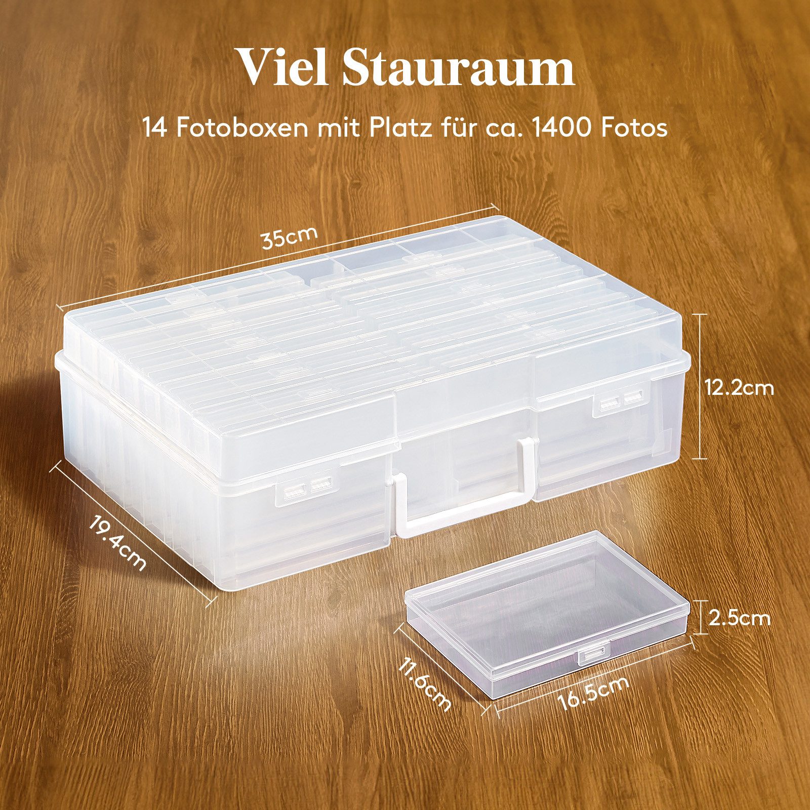 Lifewit Fotobox Fotobox Aufbewahrungsbox mit innere Fotohalter, Fotoetui, Klar (14 St)