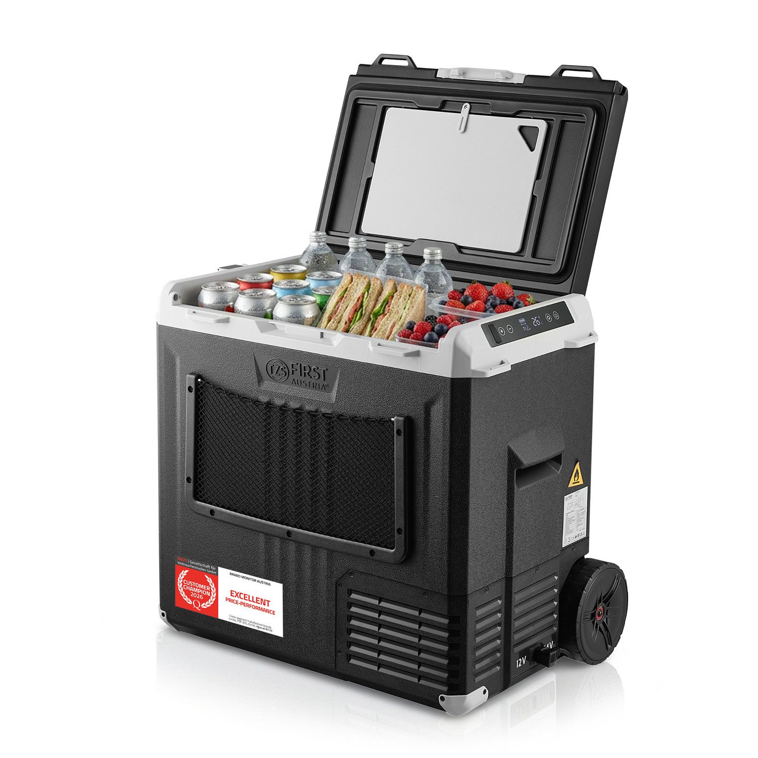 TZS FIRST AUSTRIA Elektrische Kühlbox Kompressor 50L, 12V / 230V Anschluss, App-Steuerung, Trolleyfunktion, Bis -20 °C, ECO & MAX Modus, inkl. Schneidebrett & F – Bild 2 von 5
