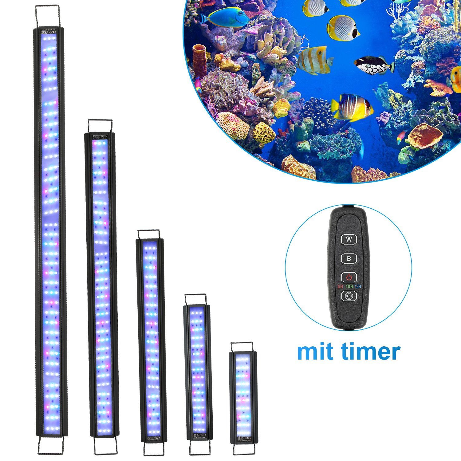 Clanmacy LED Aquariumleuchte 10-45W LED Aquarium mit timer Lampe Fisch Tank RGB 30-130cm, 28W für 64-90cm