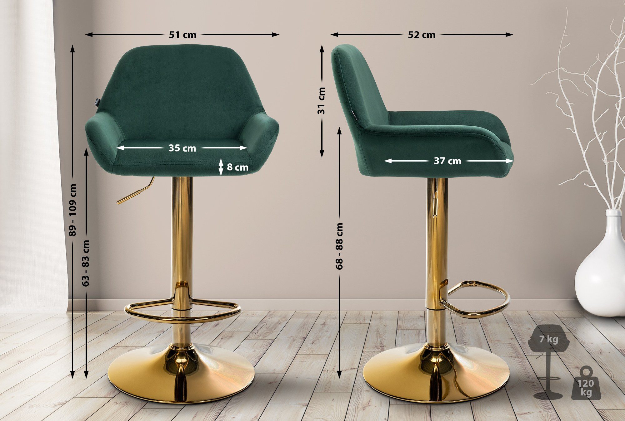 CLP Barhocker Braga, Samt-Bezug, Gestell Gold-Optik, günstig online kaufen