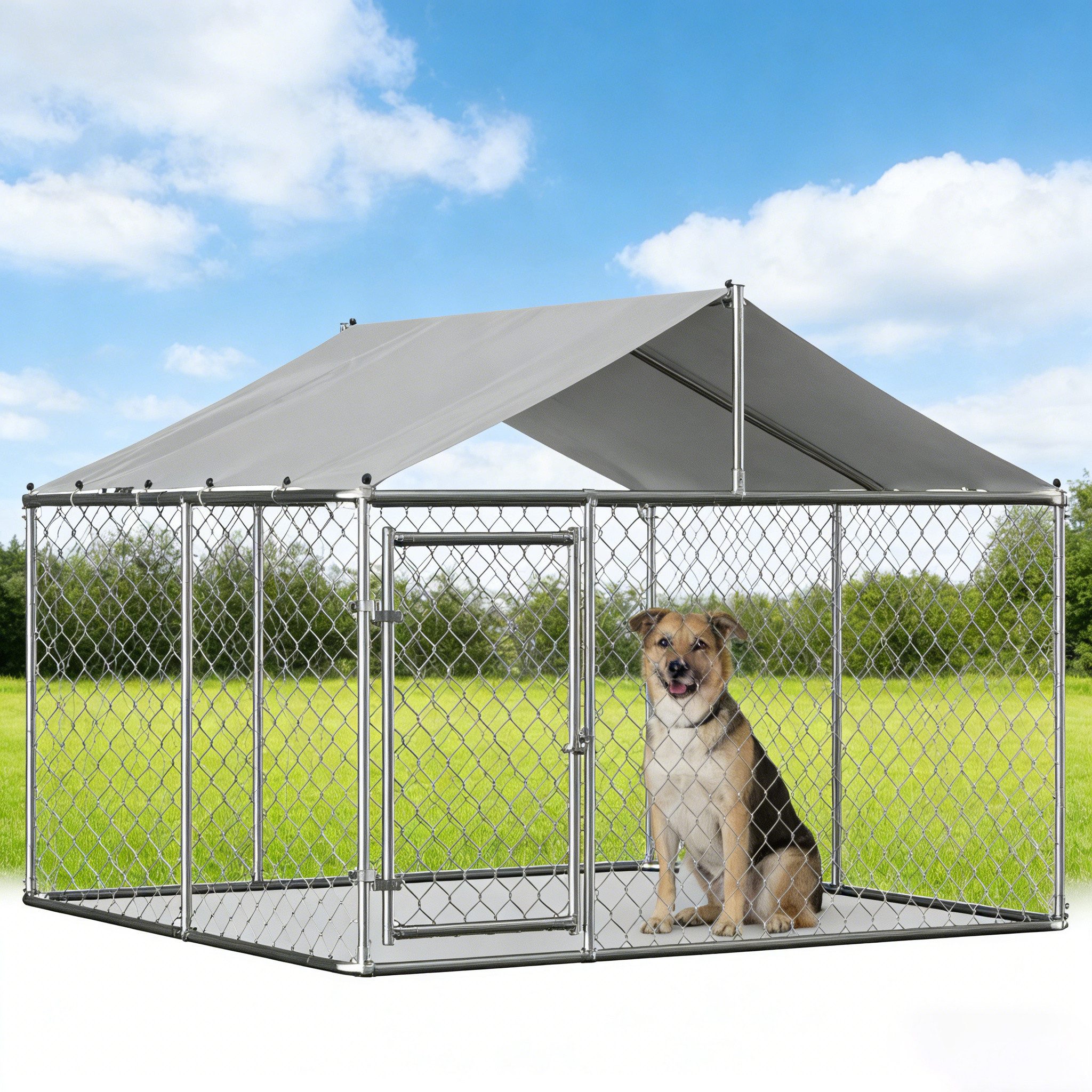 BlingBin Hundezwinger Outdoor Hundehütte mit Dach, verriegelbarer Sicherheitstür, Schwerlast, UV-beständige & wasserdichte Abdeckplane für Garten