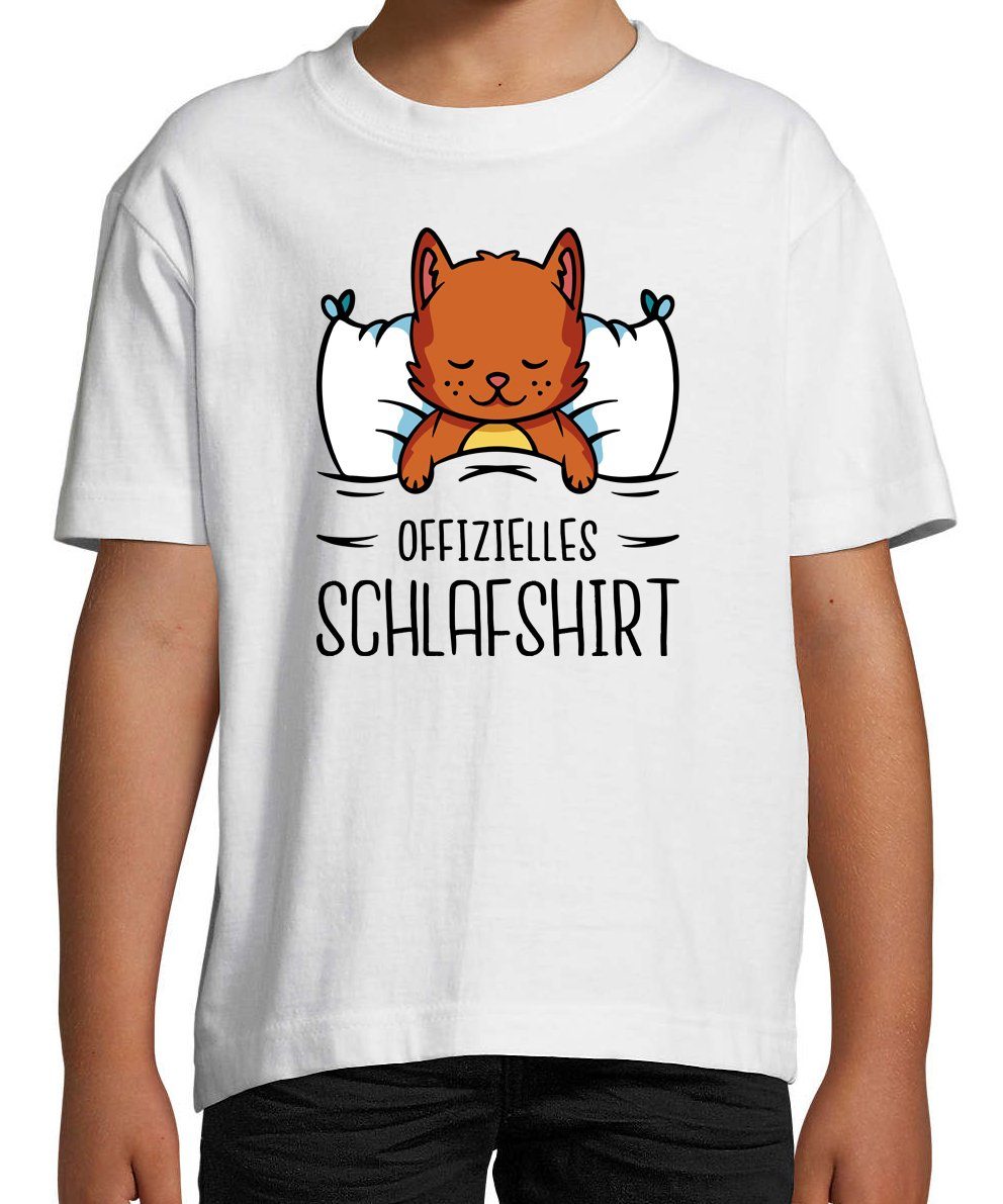 lustigem Schlafshirt Mädchen Frontprint Jungen Youth Designz und für Shirt mit T-Shirt Katze Offizielles Kinder mit Weiß