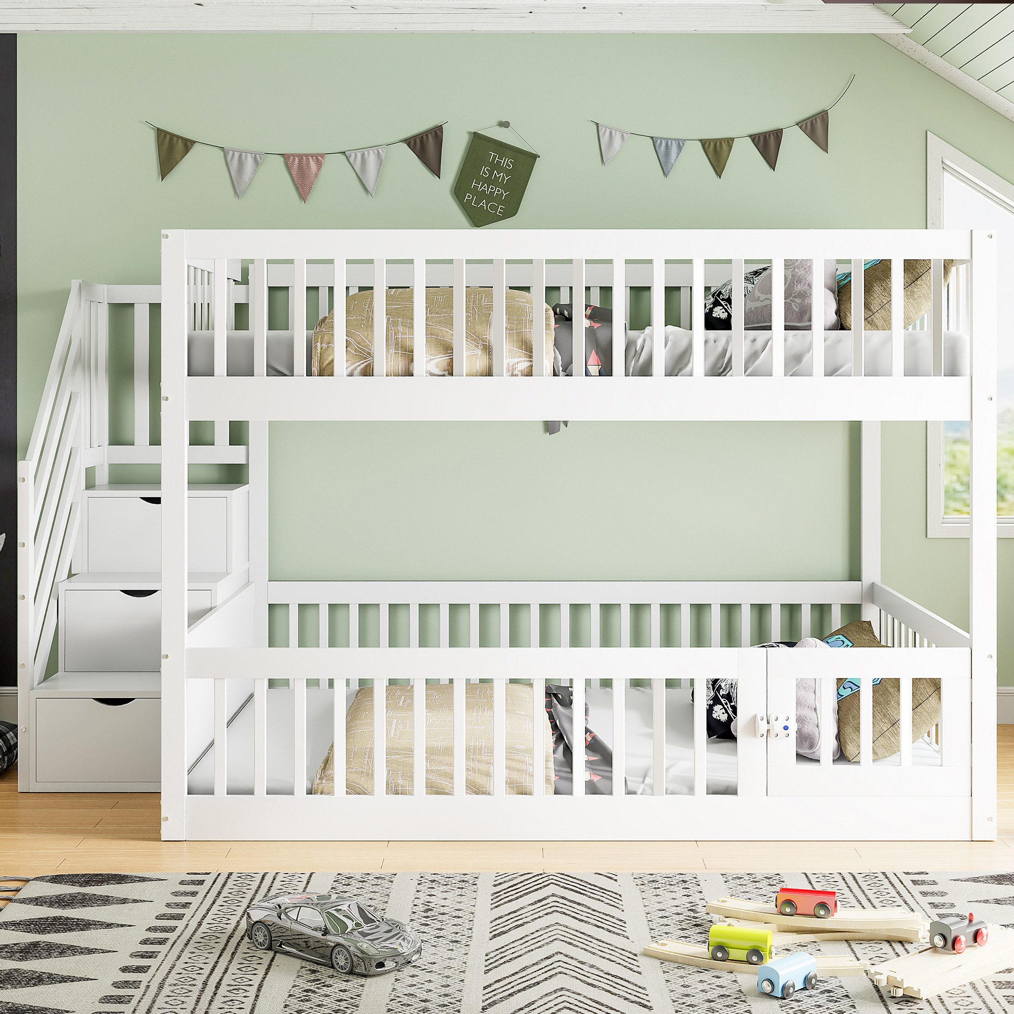 STILVORA Etagenbett mit Stauraumtreppe,140x200 Kinderbett Holzbett günstig online kaufen