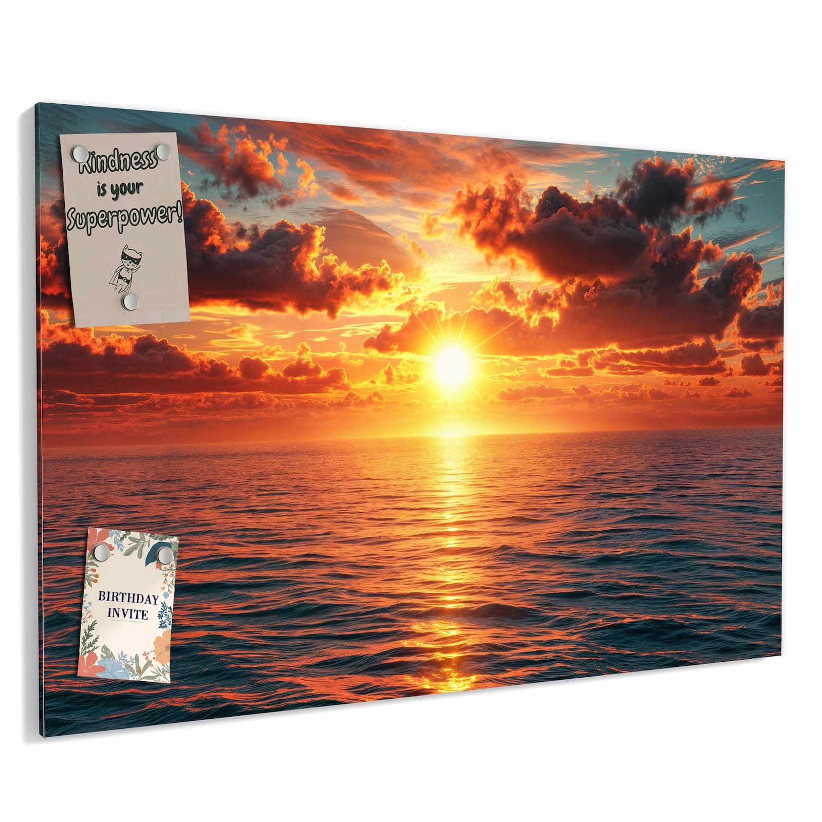 Primedeco Memoboard Metall Sonnenuntergang Meer – beschreibbar & magnetisch, (Inklusive Stift, Magnete und Montagematerial, 1-tlg., 9 verschiedene Größen), Magnetisch und Beschreibbar