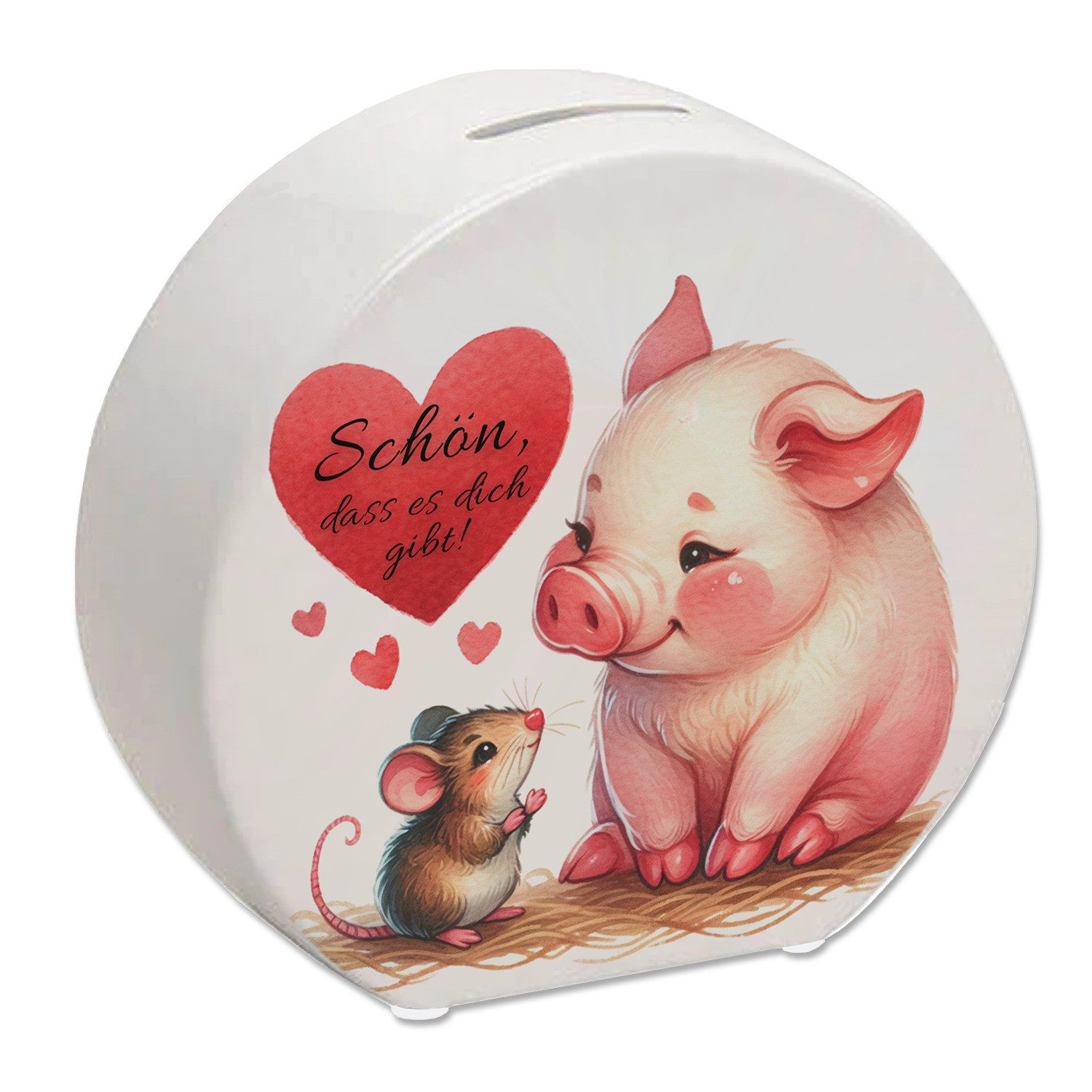 Spardose Schwein mit Maus und Herz Spardose mit Spruch Schön dass es dich gibt