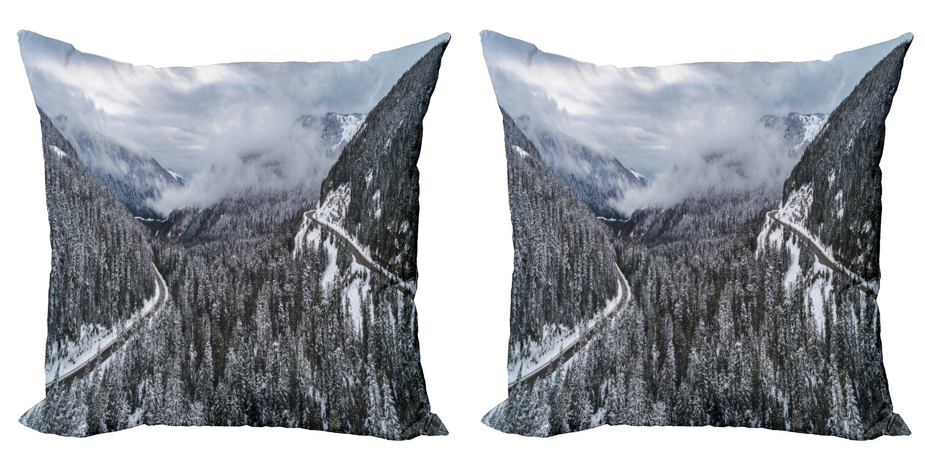 Doppelseitiger Stück), Abakuhaus Autobahn Accent Modern (2 im Landschaft Kissenbezüge Digitaldruck, Winterwald